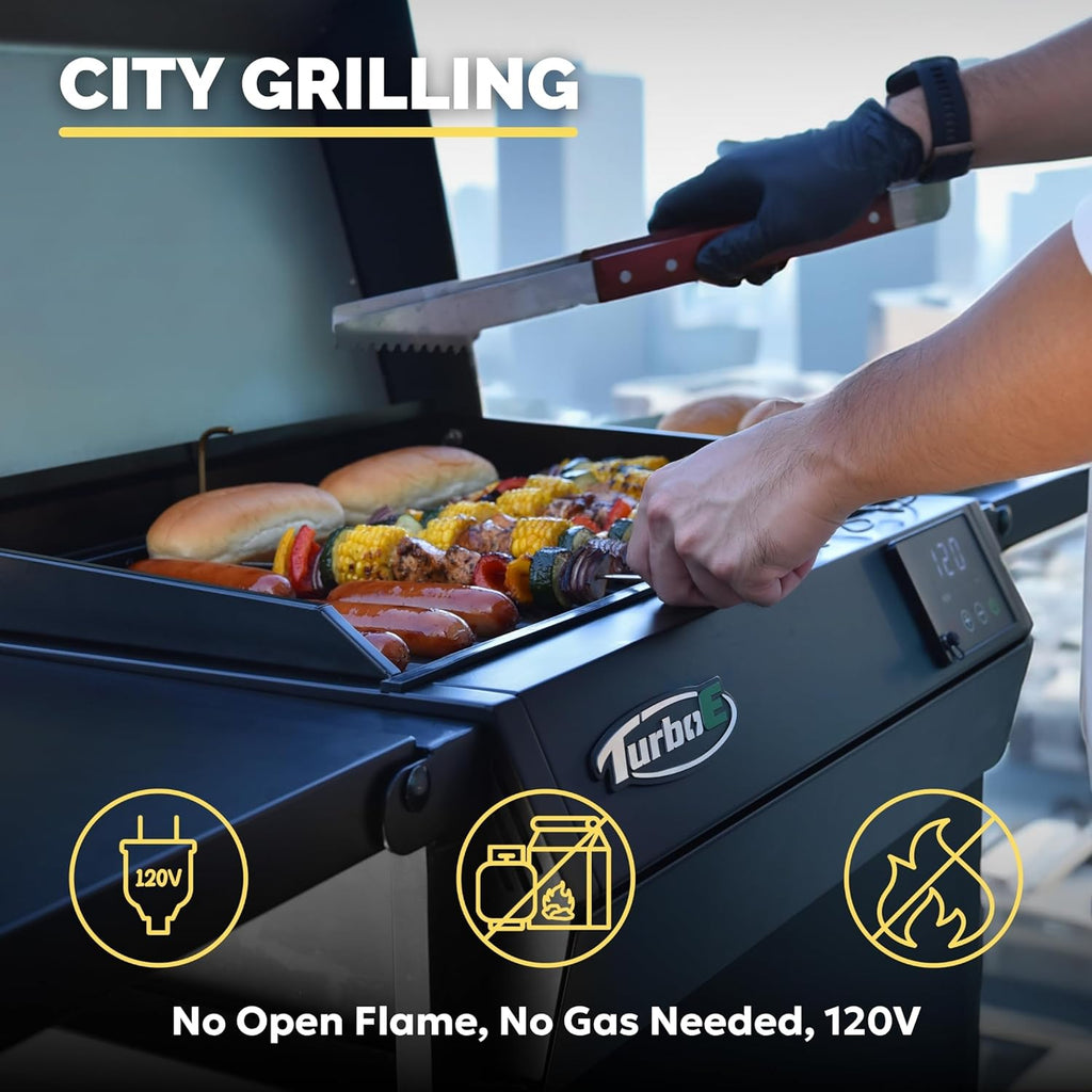 Turbo E Sport Compact Electric Grill, 1700W Infrared, Digital Display with Probe, Apartment Friendly