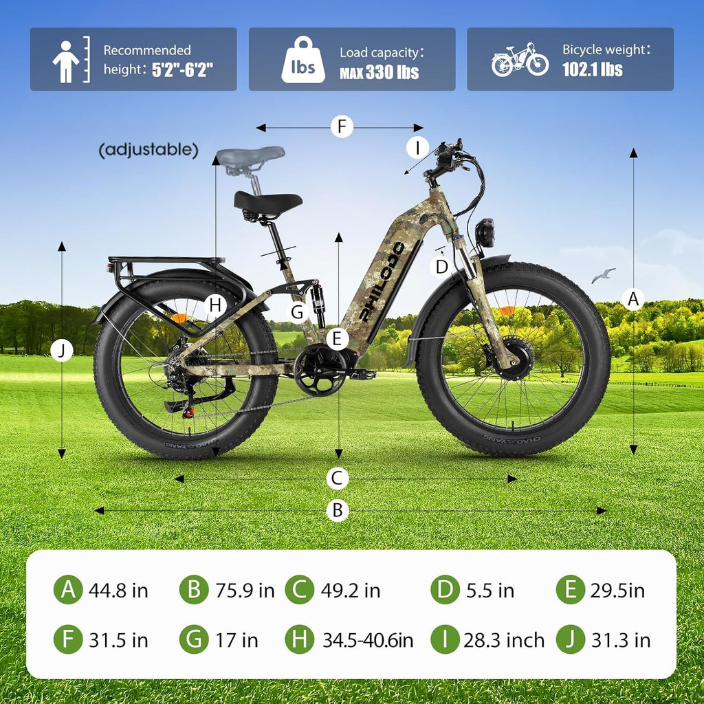5000w Dual Motor Electric Bicycles, 60V Battery E-Bike with 45 MiIe P-Hour Electric Bike for Adults, 26 Fat Tire Hunting Ebike for All Terrain, Full Suspension Electric Ebike