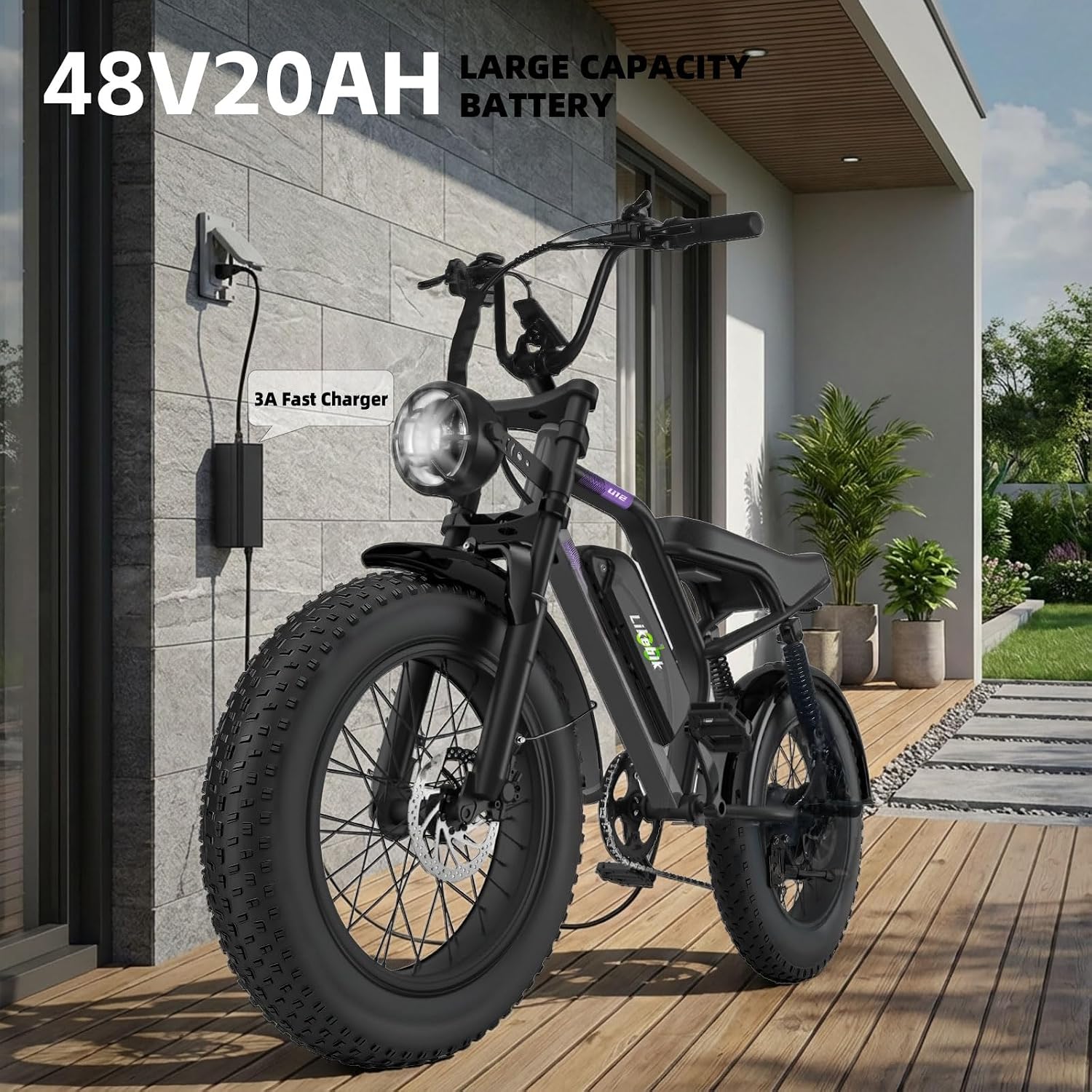 Likebike Electric Bike for Adults 1500W/2000W/3000W Peak,32/36/47MPH 20' Fat Tire Ebike, 48V 20AH/23AH/33Ah Removable Battery 7-Speed Full Suspension Mountain Bike Off Road Hydraulic Disc Brake