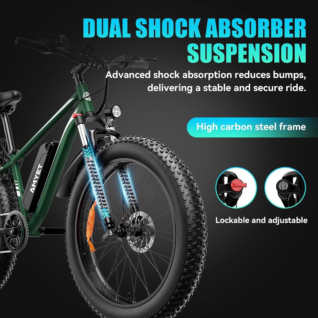 AMYET EB26 Electric Bike for Adults Peak 1500W Electric Bicycle 48V 15AH (720WH) Battery Electric Bike 26' Fat Tire Mountain 28mph 7 Speed Gears Ebike with UL 2849 Certified