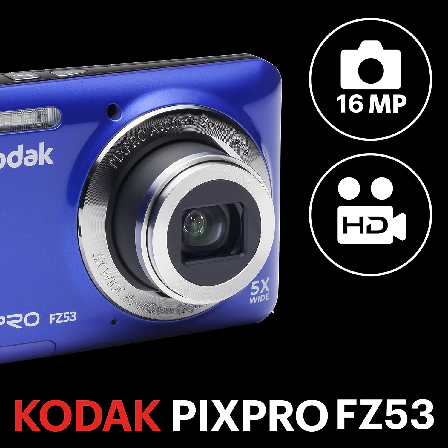 Kodak FZ53-BL Point and Shoot Digital Camera with 2.7' LCD, Blue
