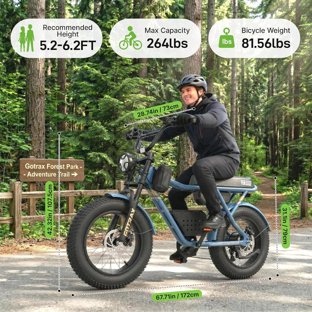 Gotrax R7 Electric Bike for Adults, 750W Motor, 25mph, Max 45-Mile Range, 20' Fat Tire, UL Certified, 48V Removable Battery, Oversized Padded Seat, Basket&Frame Bag, Easy Assembly for City&All-Terrain