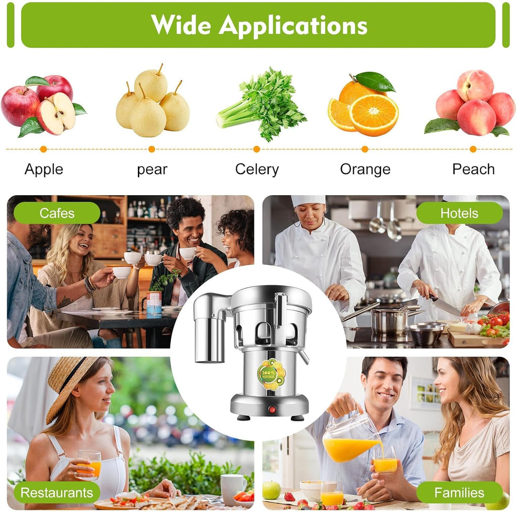 Commercial Juice Extractor, 110V Heavy Duty Centrifugal Juicer Machine Electric Stainless Steel Whole Vegetable & Fruit Juice Maker Squeezer (80-100 kg/hr Juice Amount)