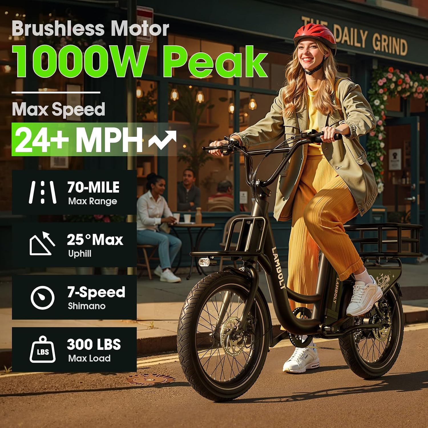 Electric Bike for Adults - 1000W Peak Motor Ebike with 48V15Ah Removable Battery, 20' x 3.0 Fat Tire Step-Thru 7-Speed Commuter Electric Bicycle, Up to 24 MPH, 70 Miles Range, UL 2849 Certified.