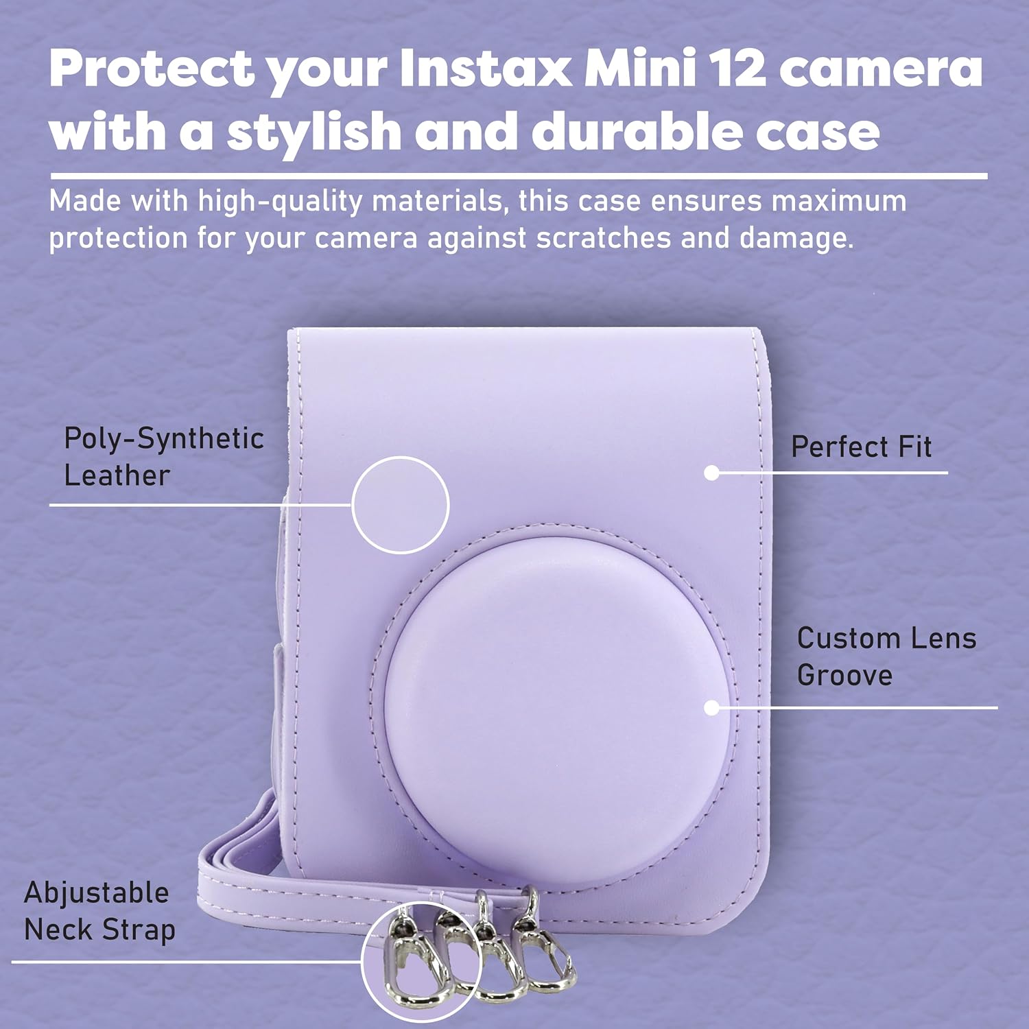 Fujifilm Instax Mini 12 Instant Camera Bundle with Fujifilm Instax Mini Instant Film Value Pack (60 Sheets) with Accessories Including Protective Case, Strap, Photo Album (Lilac Purple)