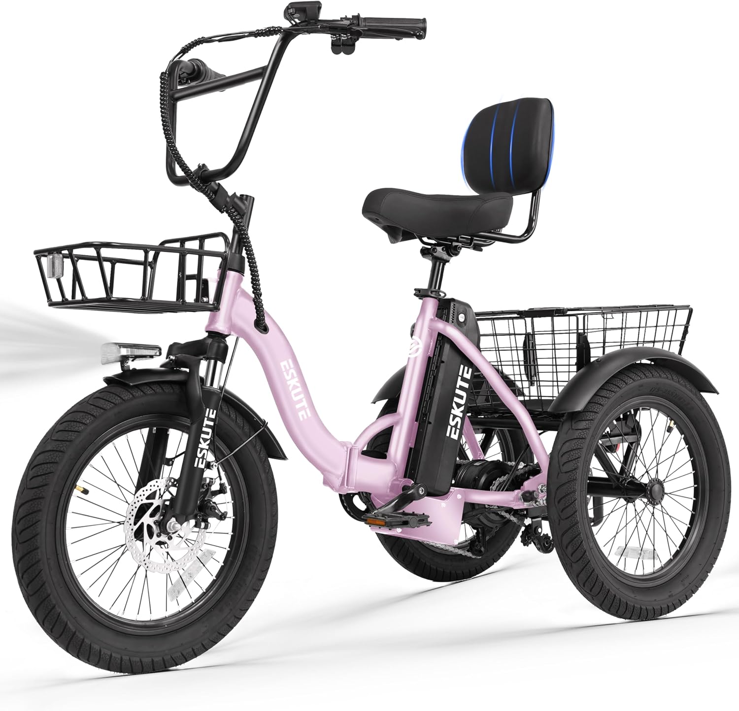 ESKUTE E Trike Electric Bike, Peak 1200W Brushless Motor Folding Trike 18X3.0 Fat Tire Ebike, 624Wh Removable Battery, Step-Thru 3 Wheel Electric Bicycle, Up to 55 Miles, 18MPH+ Tricycle for Adults