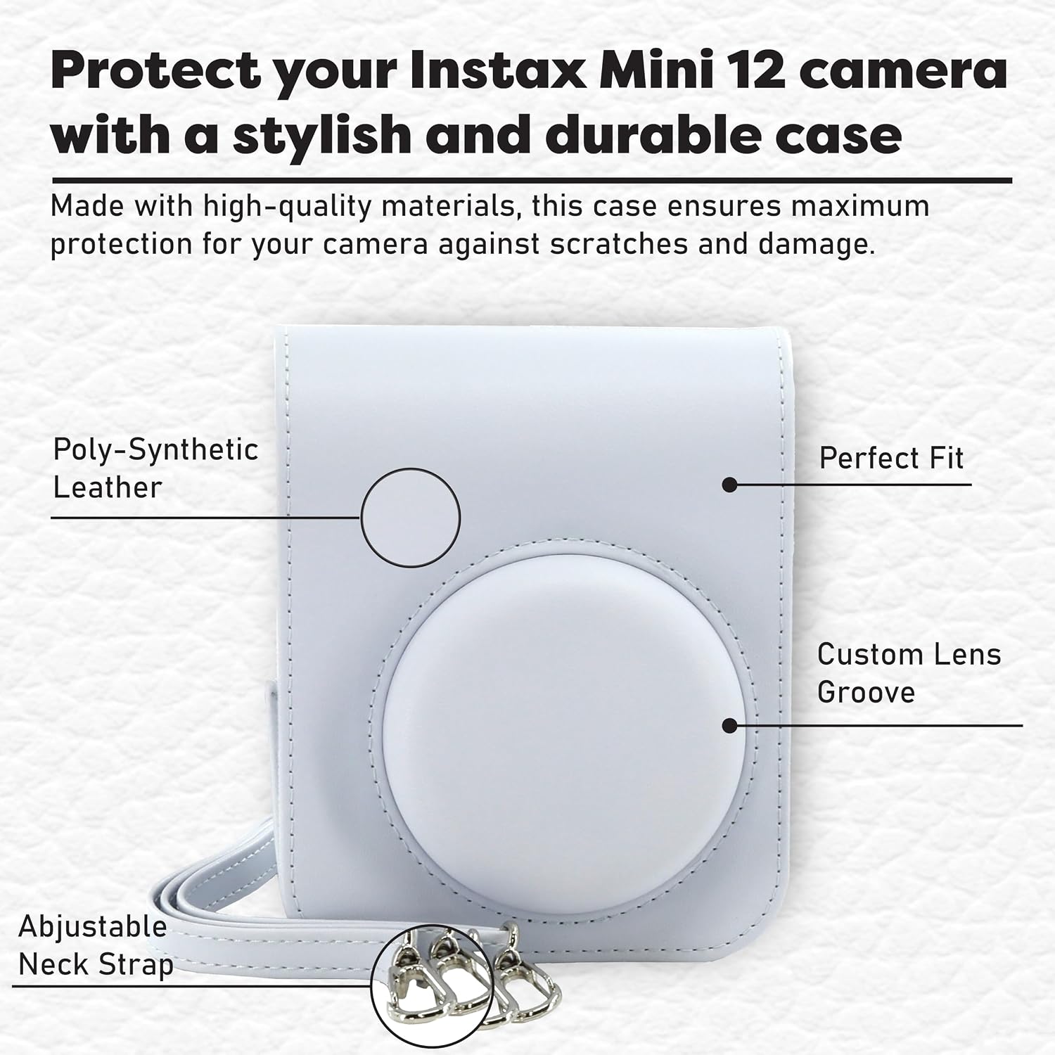 Fujifilm Instax Mini 12 Instant Camera Bundle with Fujifilm Instax Mini Instant Film Value Pack (60 Sheets) with Accessories Including Protective Case, Strap, Photo Album (Clay White)