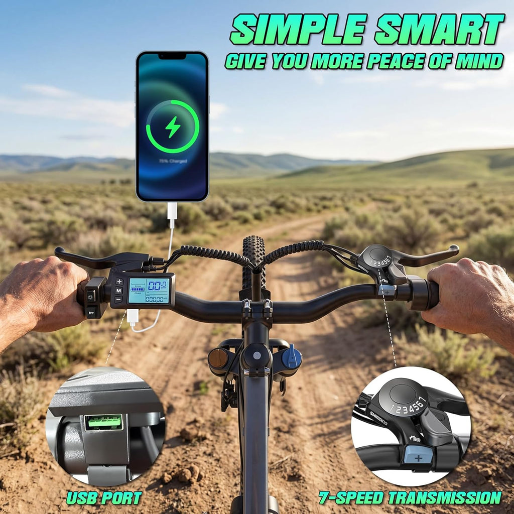 Electric Bike for Adults, 26' Commuter Ebikes with 7-Speed Gears, 25MPH Lightweight E Bike, 720W Peak Motor, 375Wh Removable Battery, 50 Miles Range, Electric Mountain Bicycle for All Terrain