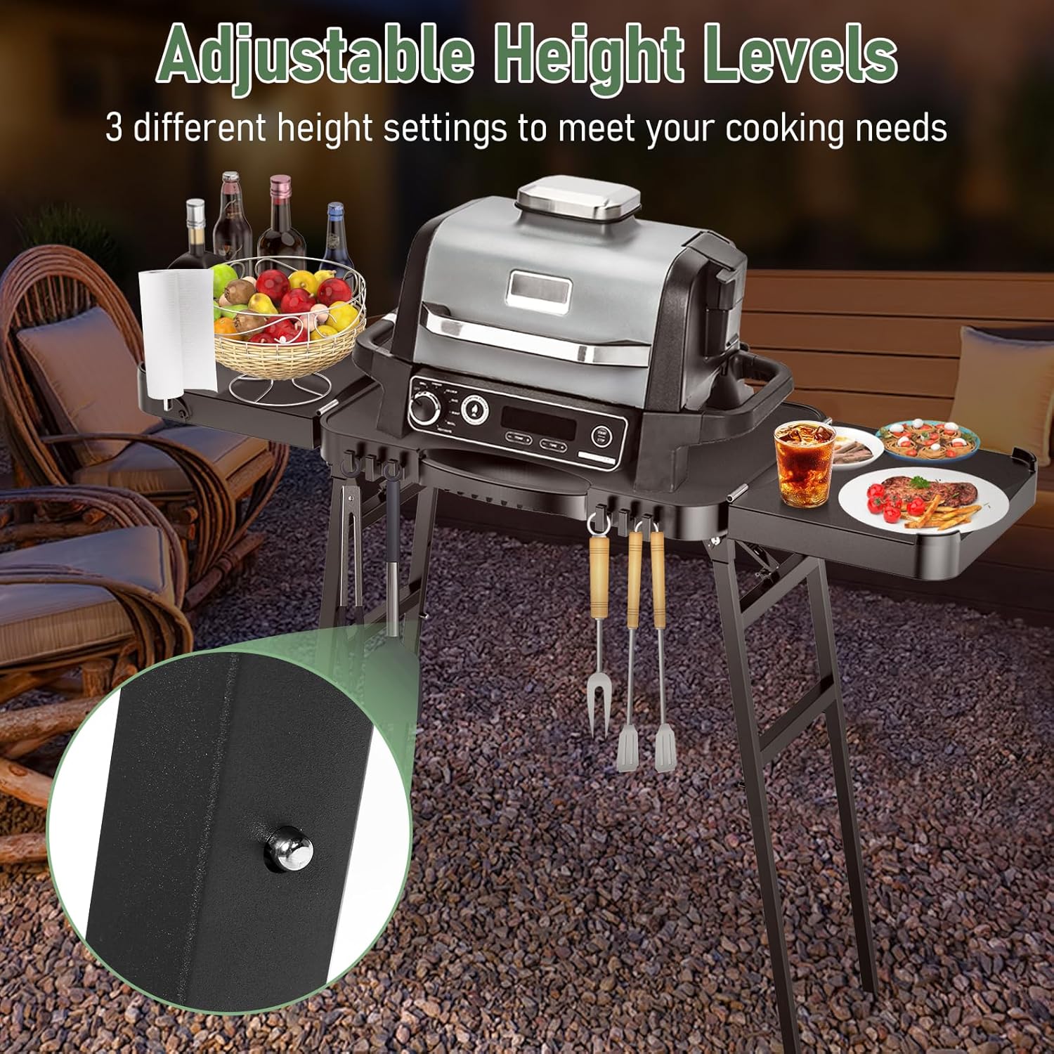26'/30'/34' Portable Outdoor Grill Stand for Ninja Woodfire Outdoor Grill(OG701 OG850 OG951 OO101 Series), 51in Large Space, Upgrade Height & Quick-Fold Stand for Blackstone Griddle/Onni Pizza Oven