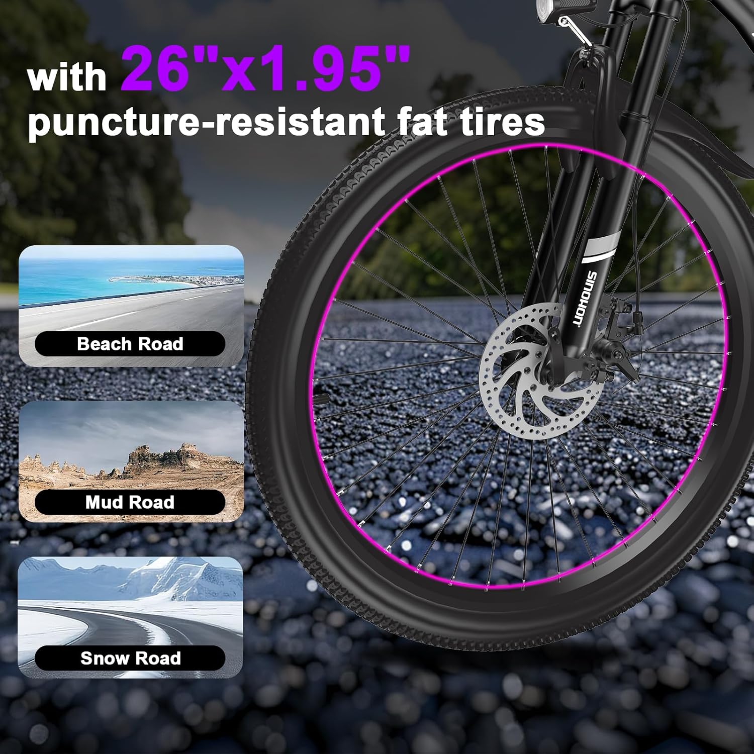 26' Electric Bike for Adults, E-Bike Commuter–500W Brushless Motor,375/749WH, 7-Speed, Front Suspension Fork, 20/28MPH Top Speed, 40+ Miles Long Range