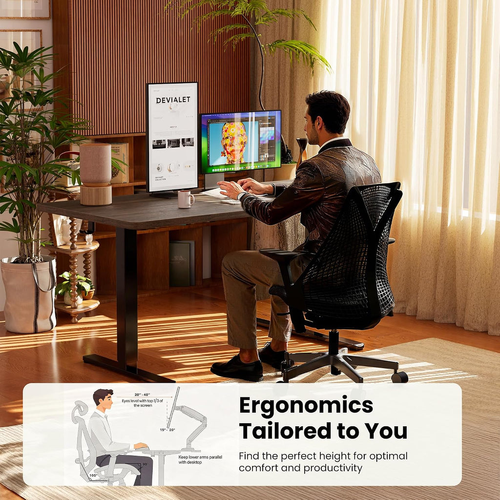 ErGear Height Adjustable Electric Standing Desk, 48 x 24 Inches Sit Stand up Desk, Memory Computer Home Office Desk, Dark Walnut