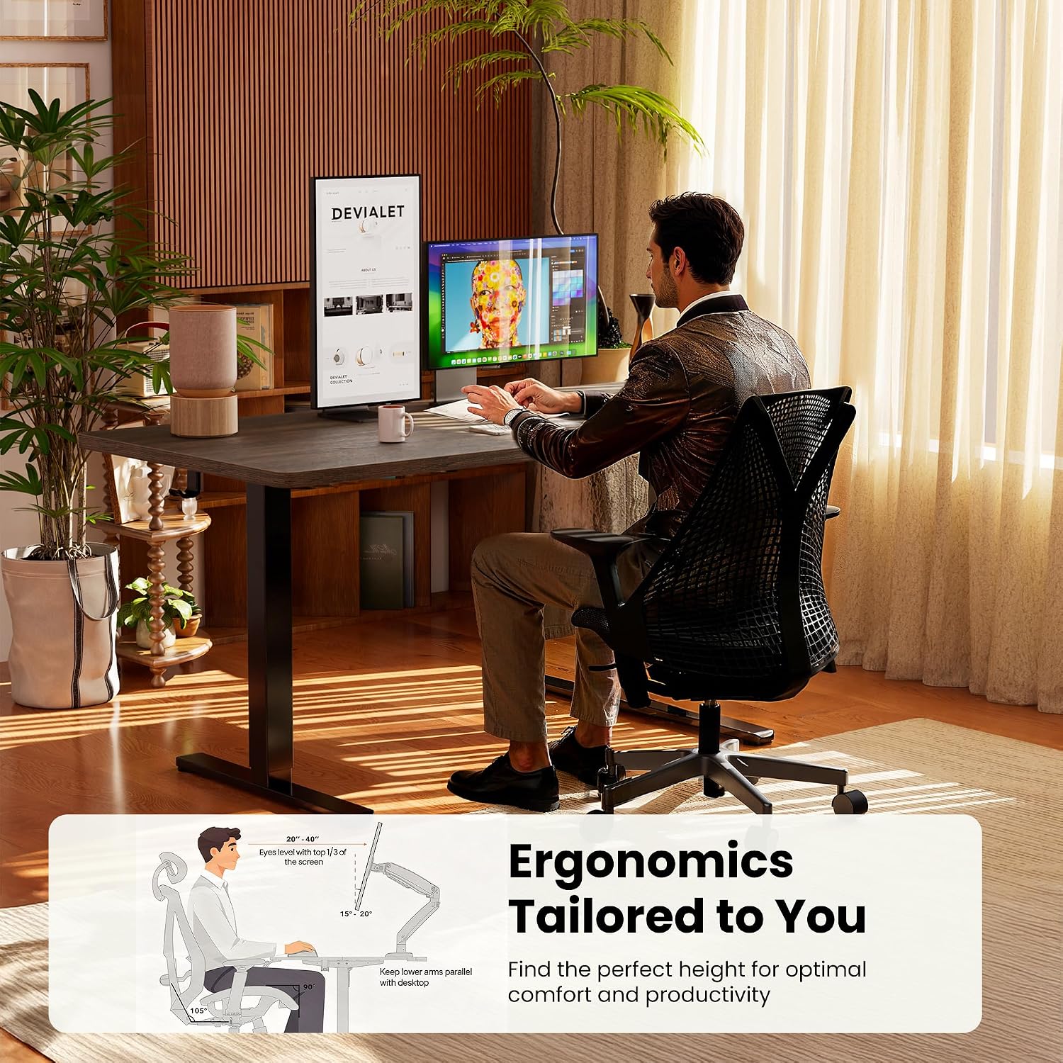 ErGear Height Adjustable Electric Standing Desk, 48 x 24 Inches Sit Stand up Desk, Memory Computer Home Office Desk, Dark Walnut