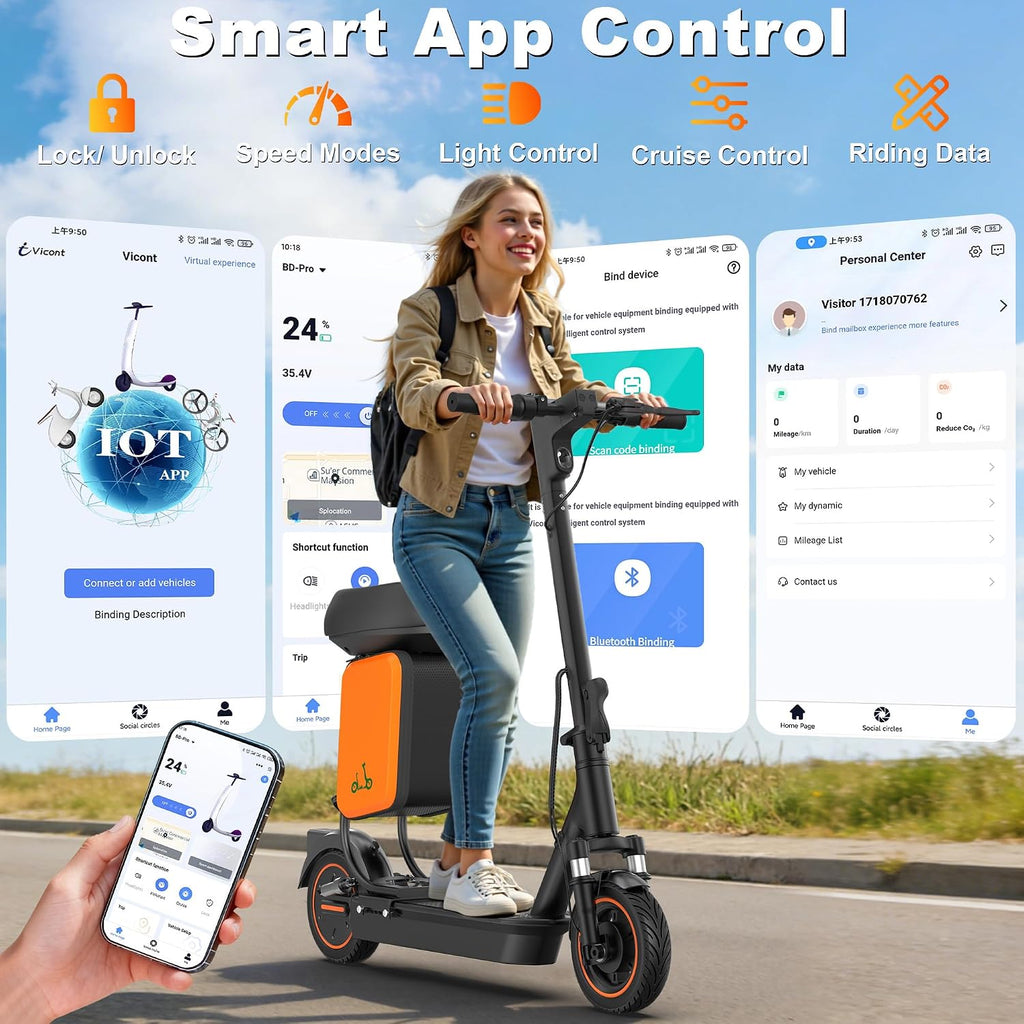 Electric Scooter, 350W-500W Motor, 19 MPH to 22MPH, 15-41 Miles Range, Dual Suspension, Dual Braking, App Control, Foldable Commuter E Scooter for Adults and Teens