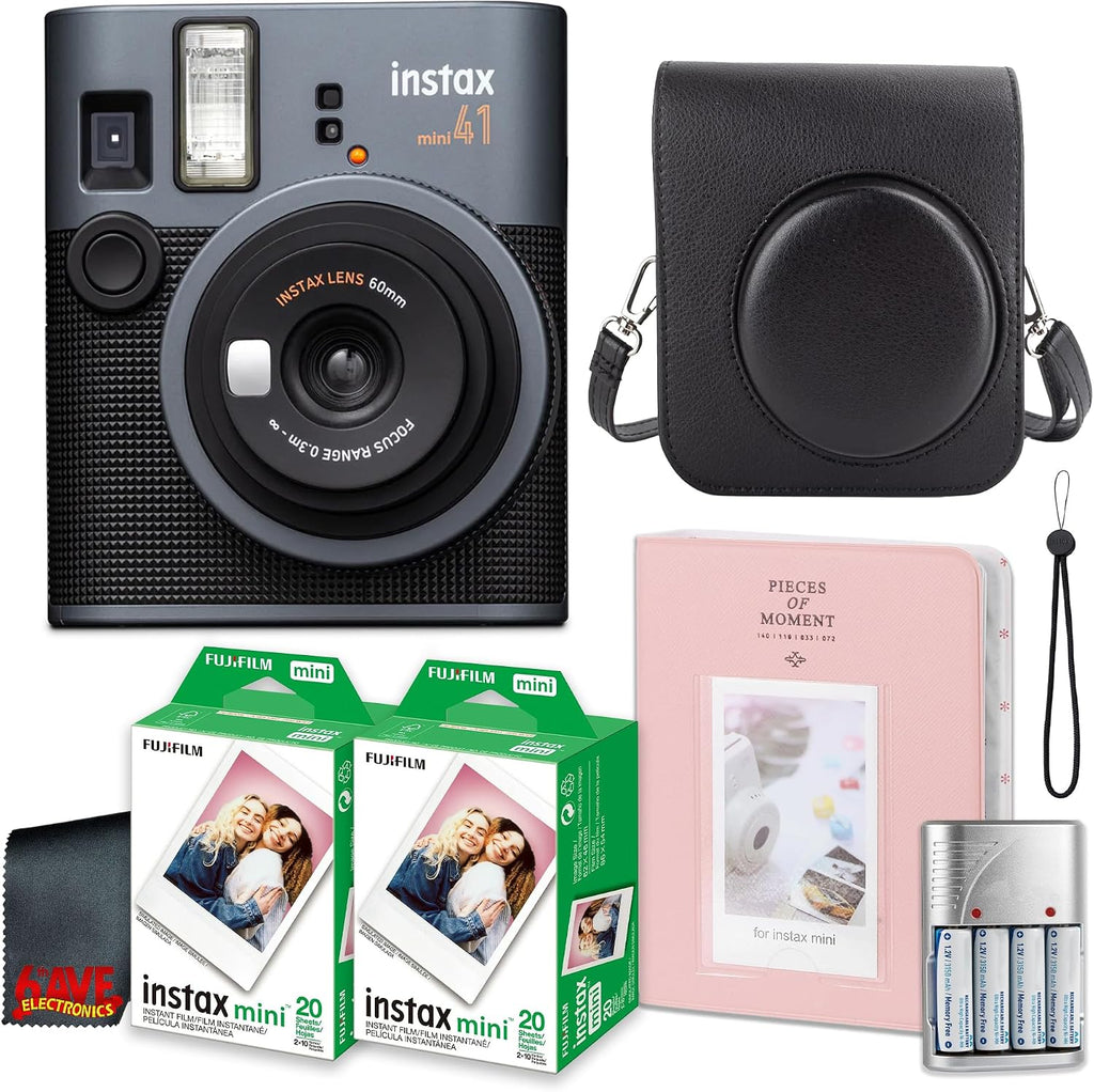 Fujifilm Instax Mini 41 Instant Camera Bundle with 40 Sheets Film, Carrying Case, Photo Album, AA Rechargeable Batteries & Charger, Accessories