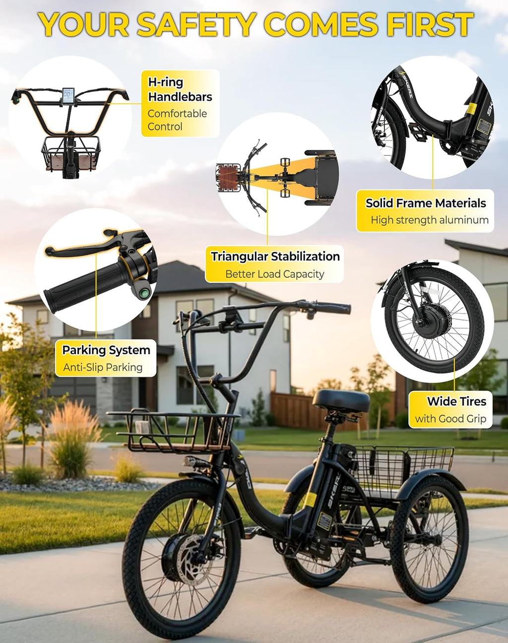 Skeri Electric Trike, Peak 1000W Electric Tricycle for Adults, 20' Folding 3-Wheel Electric Bike, Step-Thru E Trike with 624WH Removable Battery and Large Basket, Black