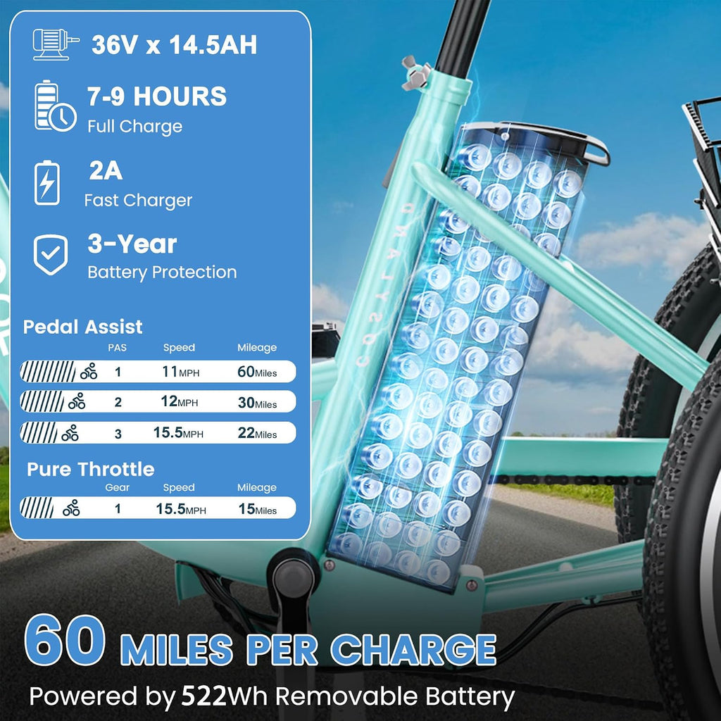 MOONCOOL Adult Electric Tricycle, 350W Front Drive Motor (Peak 700W), 15.5MPH E-Trike, Removable 36V 10.4Ah Battery, Max 60 Miles, 7-Speed 3 Wheel Electric Bike
