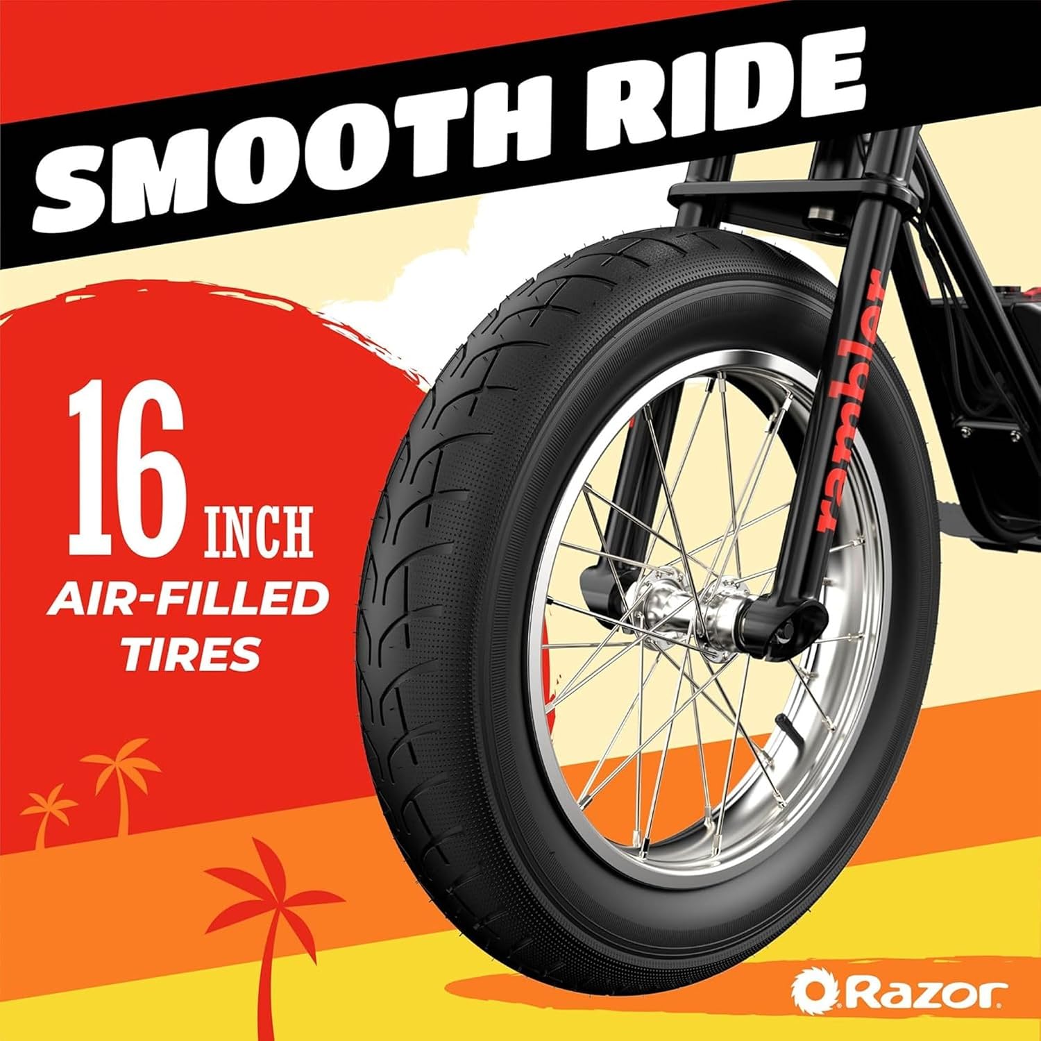 Razor Electric Bike for Ages 18+, 220 lb Max Weight, Black, w/ 350W Motor, 16' Tires & 36V Battery, Up to 15.5 MPH, Rambler 16 – Rechargeable Minibike for Teens and Adults