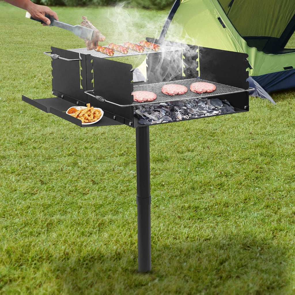 Outdoor Charcoal Grill, 40' Freestanding BBQ Grill, Adjustable Height Stainless Steel Mesh, Large Cooking Area, Barbecue Cooking Station, for Patio, Backyard, Camping, Garden Parties