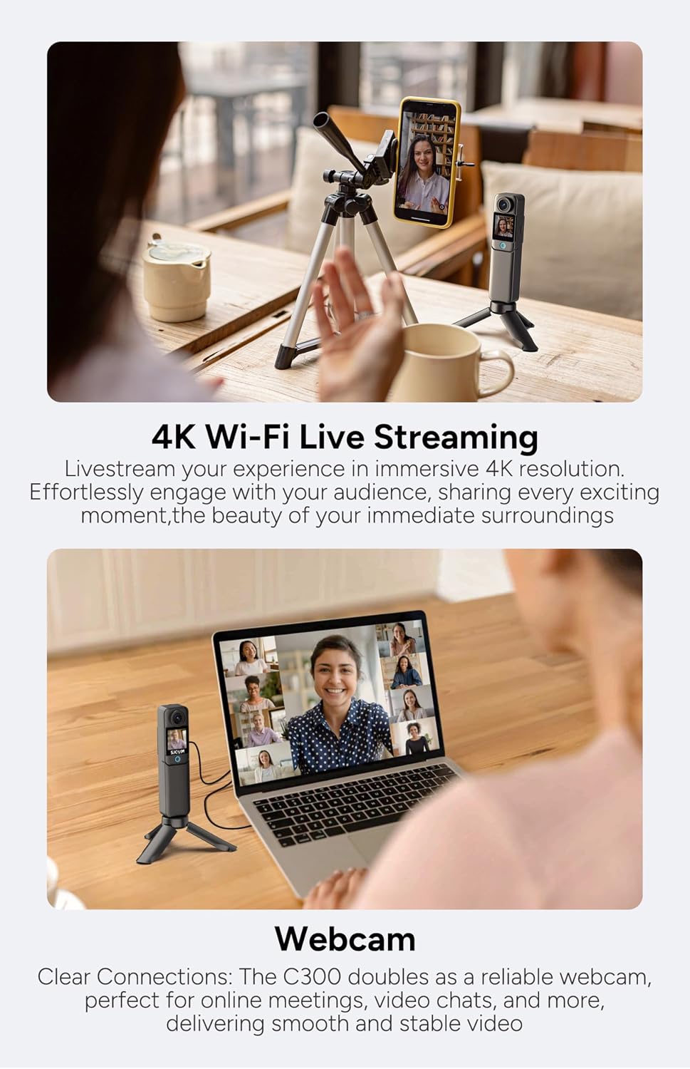 SJCAM C300 4K Action Camera,64GB Magnetic Body Cam & Handheld Detachable Design, Vlogs for Content Creators YouTube Streaming,7Hour Power,Stabilization,Waterproof,Black