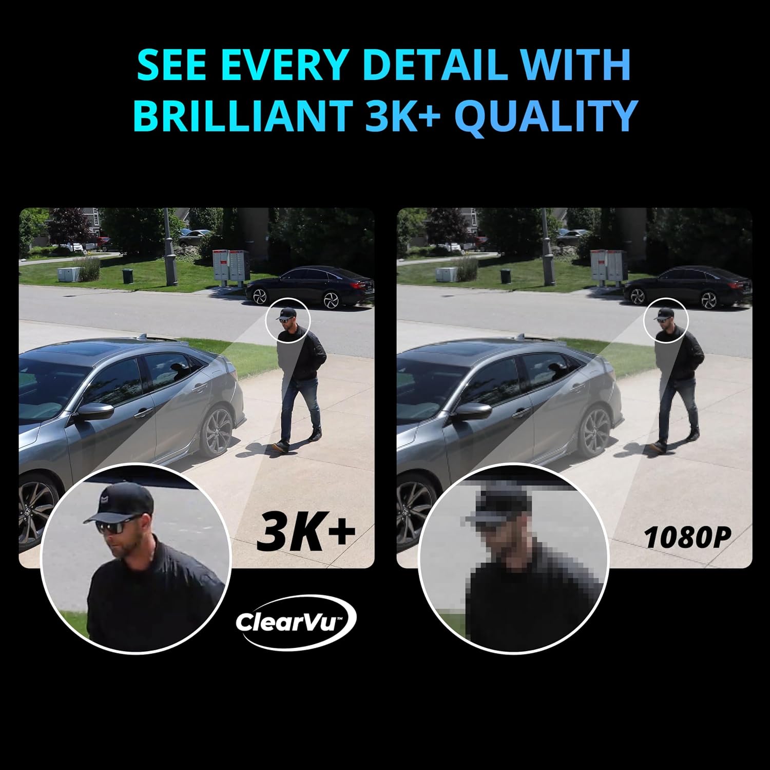 Defender AI Powered Guard Pro 3K Plus Dual Lens PTZ WiFi 6/Bluetooth Plug-in Power Security Camera, Human/Vehicle Detection, AI Auto-Tracking, Night Vision, Works w/Guard App, 4 Pack