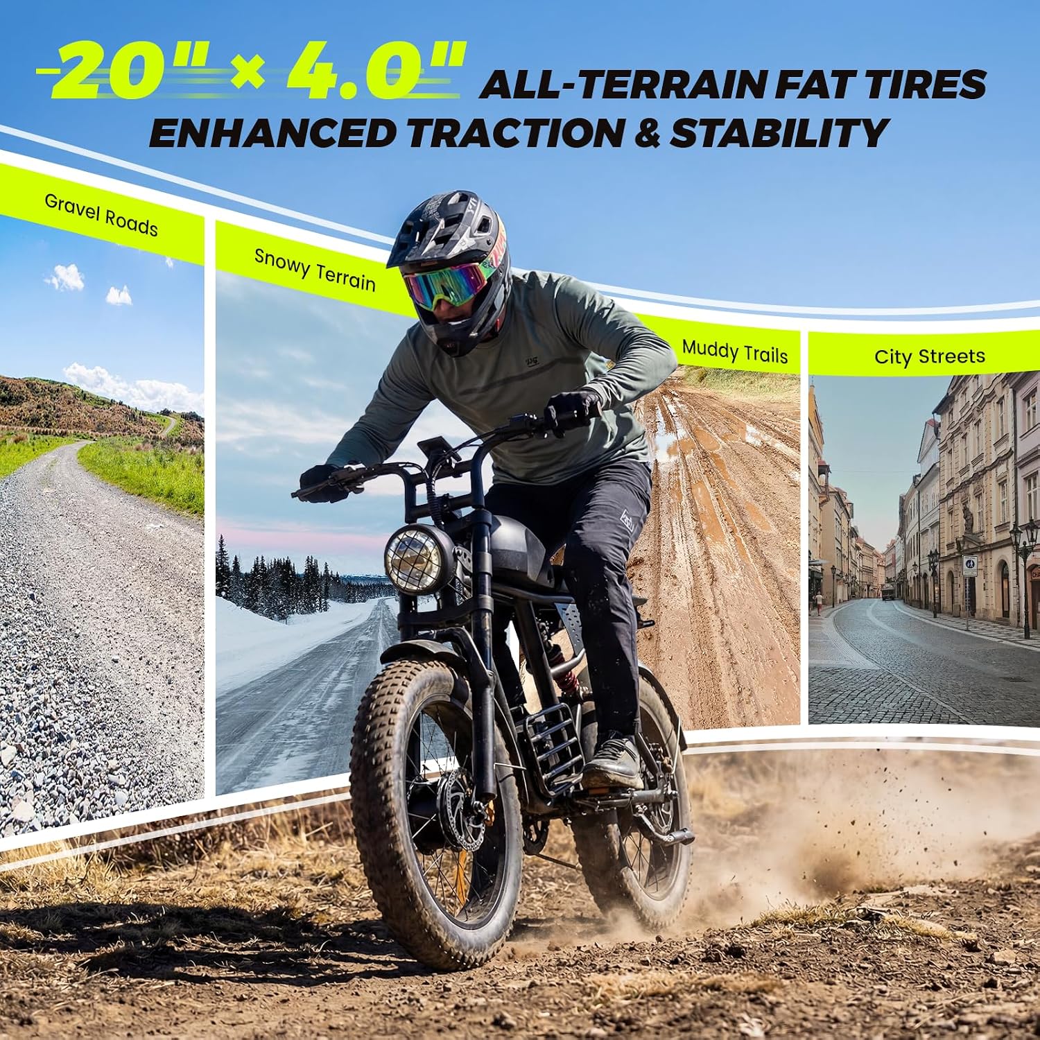 Electric Bike for Adults, 1000W/1500W Dirt Bike, 30MPH/34MPH, 48V 15Ah/48V 18.9Ah E-Bike, 30-47 Miles Electric Motorcycle, 20' Fat Tire Off-Road Bike, All Terrain for Mountains, Snow, Sand, Road