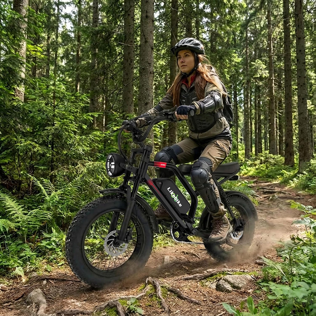 Likebike Electric Bike for Adults 1500W/2000W/3000W Peak,32/36/47MPH 20' Fat Tire Ebike, 48V 20AH/23AH/33Ah Removable Battery 7-Speed Full Suspension Mountain Bike Off Road Hydraulic Disc Brake