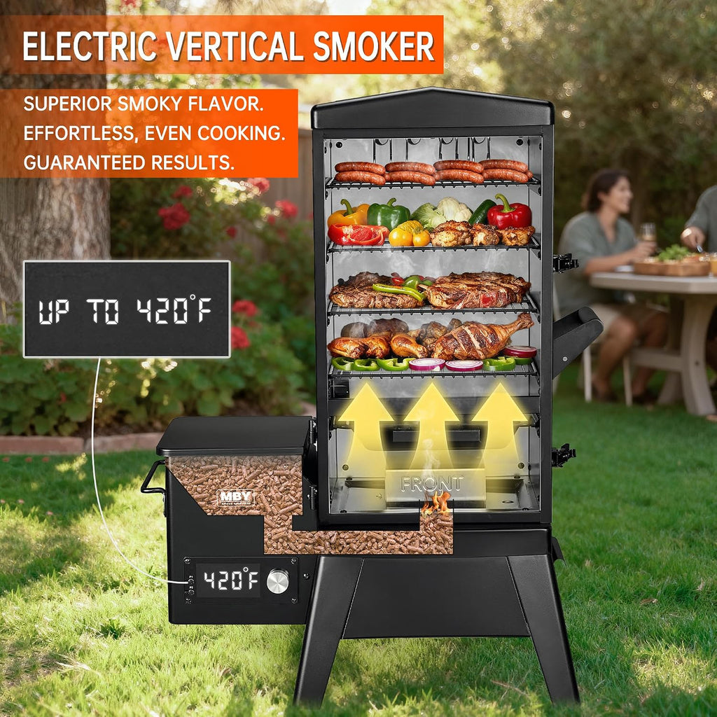 Vertical Pellet Smoker with Cover & Meat Probe, 4-Rack Electric BBQ Smoker Grill, 616 sq in Cooking Space, Digital LED Temperature Control for Outdoor Smoking Ribs, Brisket, Chicken & Sausage