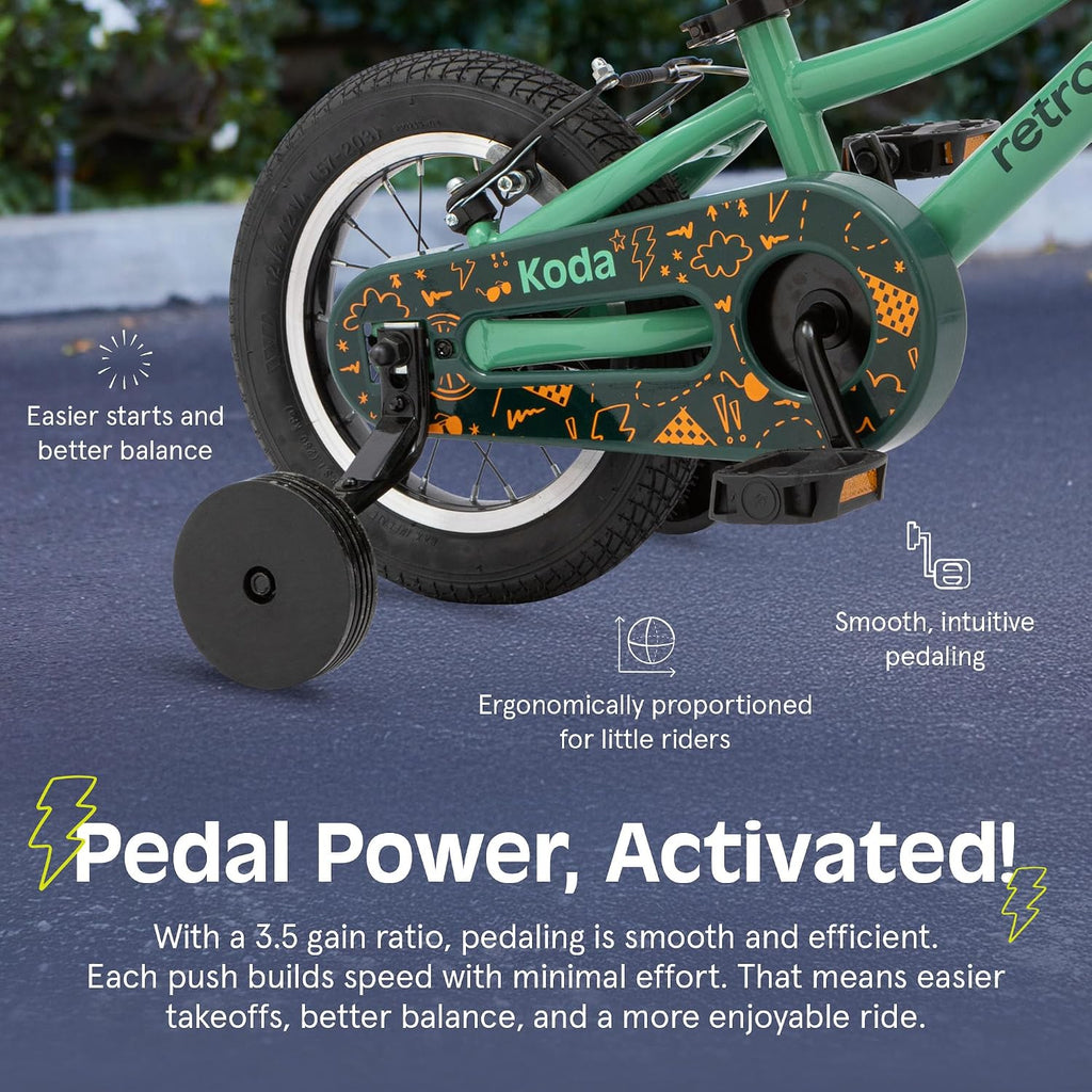Retrospec Koda Plus Kids Bike for Boys & Girls Ages 2-3 Years - Children's Bicycle, Adjustable Seat & Handlebars, Removable Training Wheels, Front Hand Brakes, Rear Coaster Brake & Safety Bell