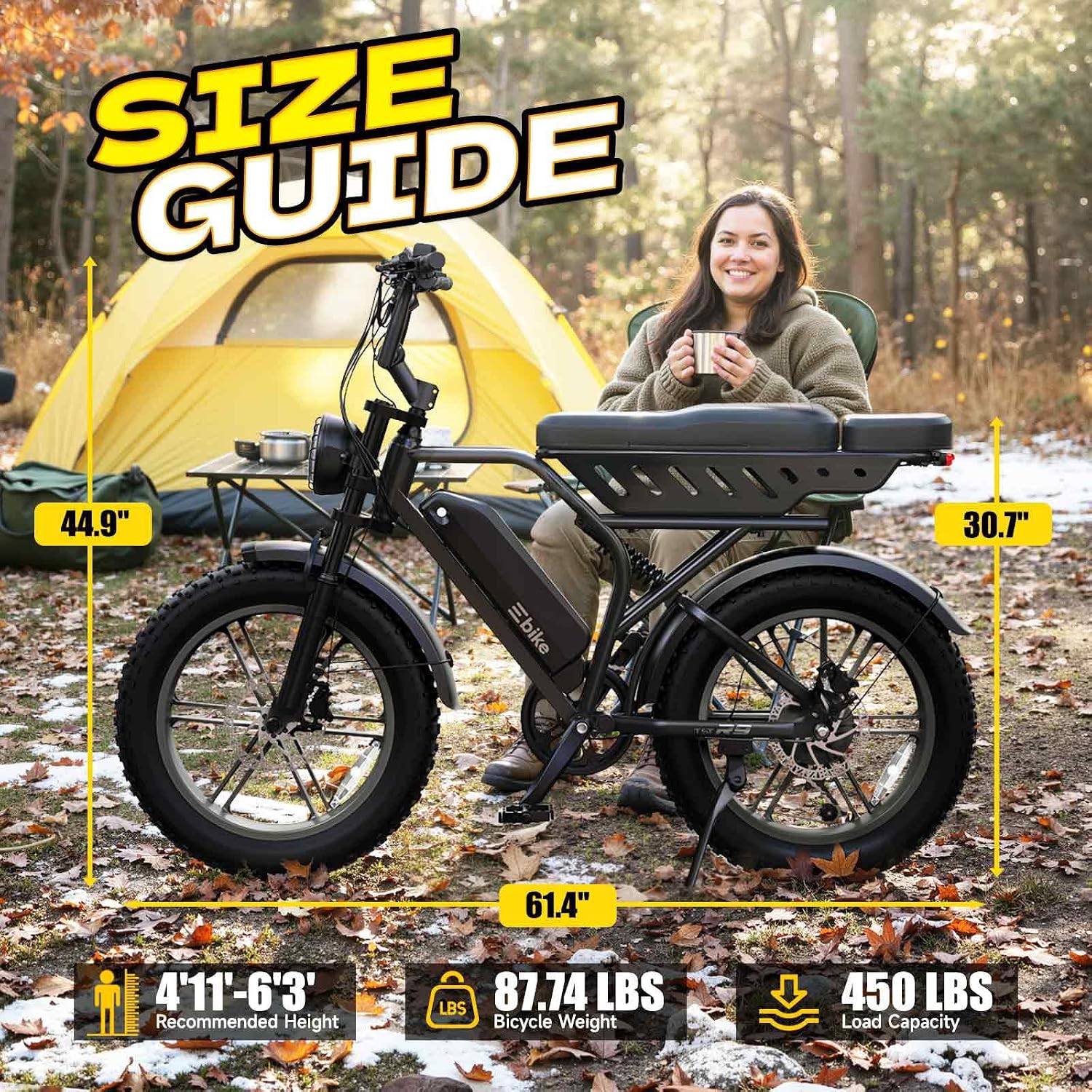 TST Electric Bike for Adults, 1500W Peak Motor Ebike with 48V 15Ah Battery, 60 Miles Range Electric Bicycle, 20' All-Terrain Fat Tire E Bike with Rear Seat 7 Speeds Black