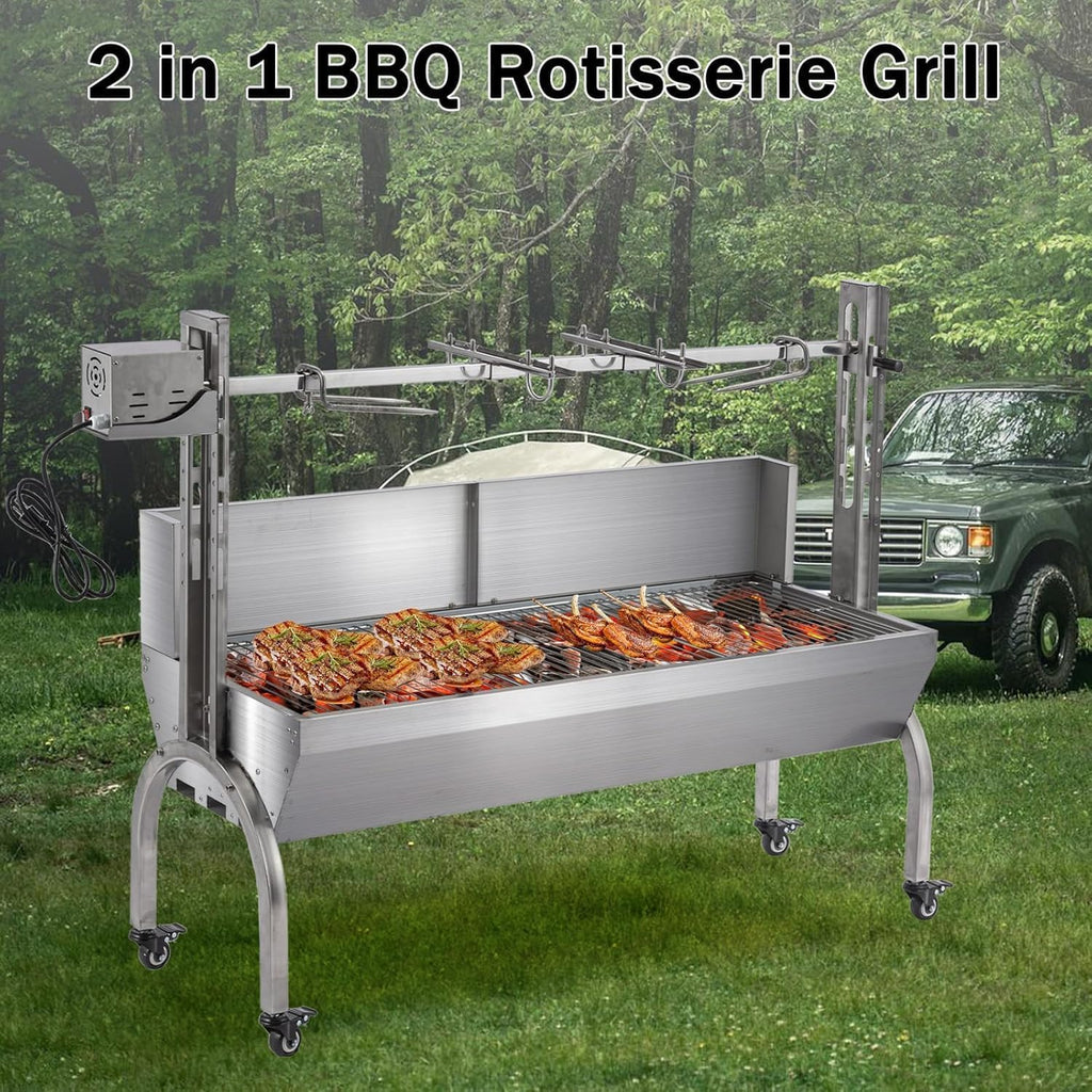 Rotisserie Grill With Wind Screen, Stainless Steel Charcoal Spit, Electric Pig Rotisserie Machine, 176LBS/80KG BBQ Grill for Pig Roasting, Camping & Backyard Use