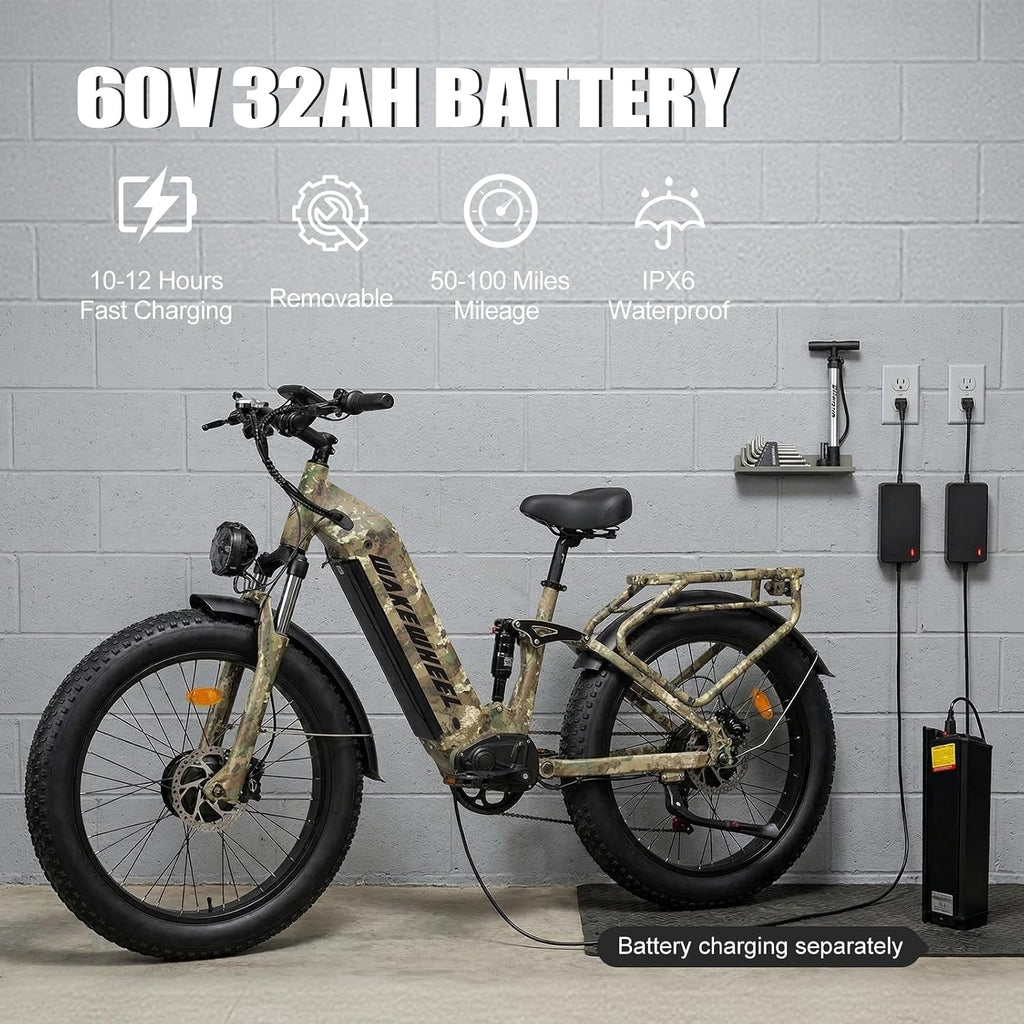 Peak 8000w Electric Bike for Adults, 60V Battery Ebike, Fat Tire & Long Range Electric Bicycles, 210Nm Mountain Bike Full Suspension, Hydraulic Brake Electric Bicycle