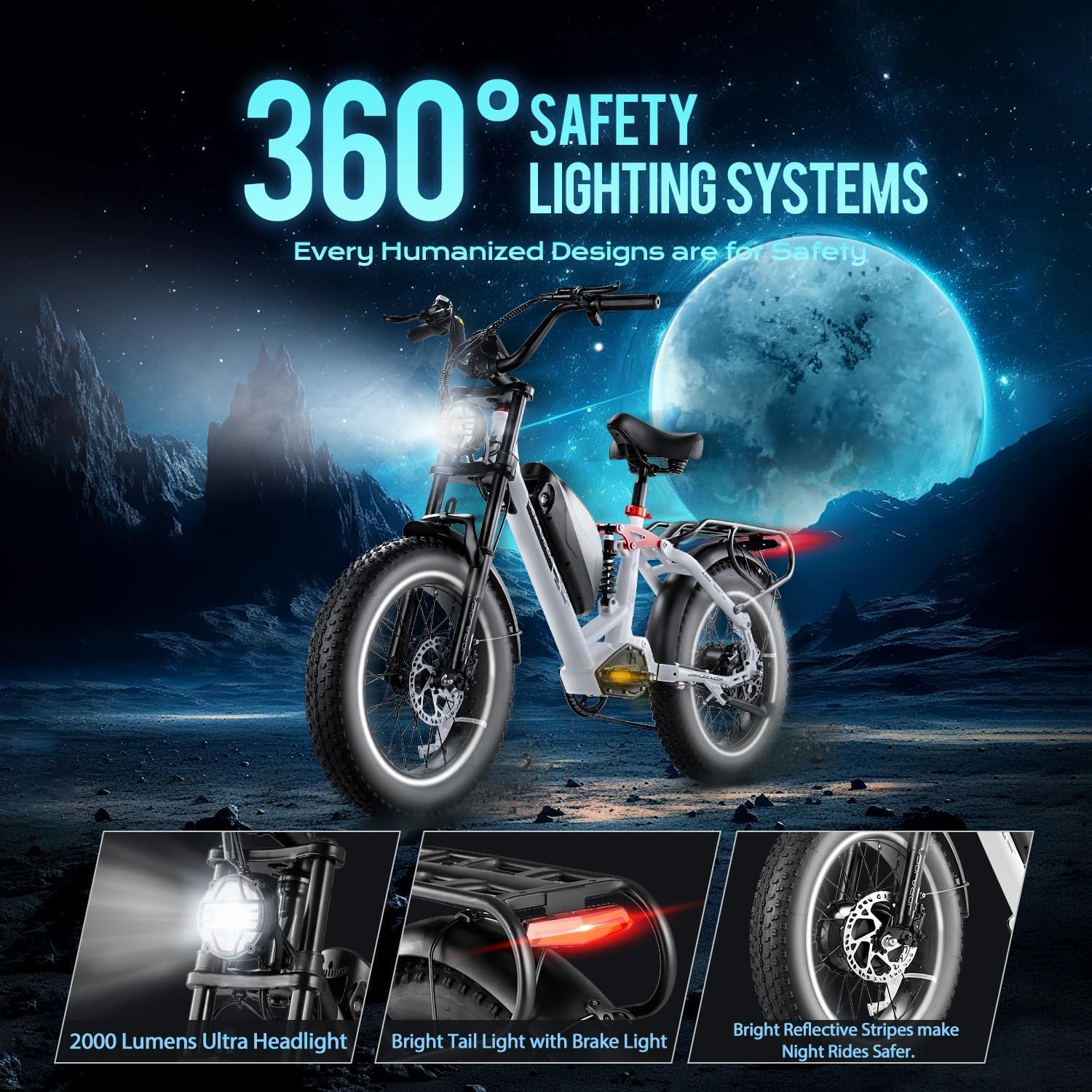 eAhora Luna 2/Terra 2/Luna/Terra Electric Bike for Adults 3000W/1500W Motor 33/31MPH 48V 20/15AH 80+Miles Long Range Ebike, 20'4.0 Fat Tire Full Suspension Dual Hydraulic Disc Brakes Electric Bicycle