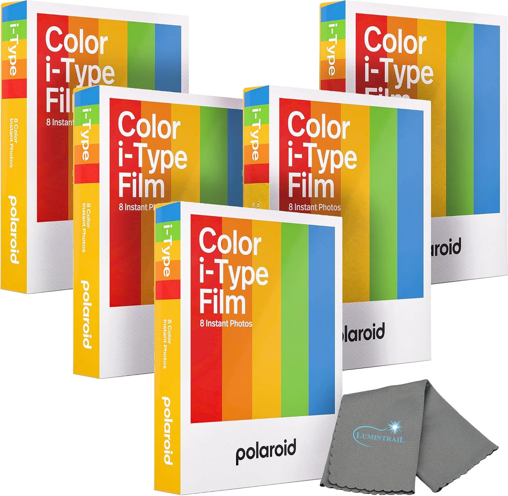 Polaroid Originals Instant Color Film for i-Type Cameras 5 Pack, 40 Instant Photos Bundle with a Cleaning Cloth