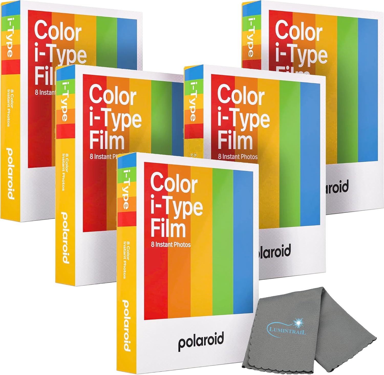 Polaroid Originals Instant Color Film for i-Type Cameras 5 Pack, 40 Instant Photos Bundle with a Cleaning Cloth