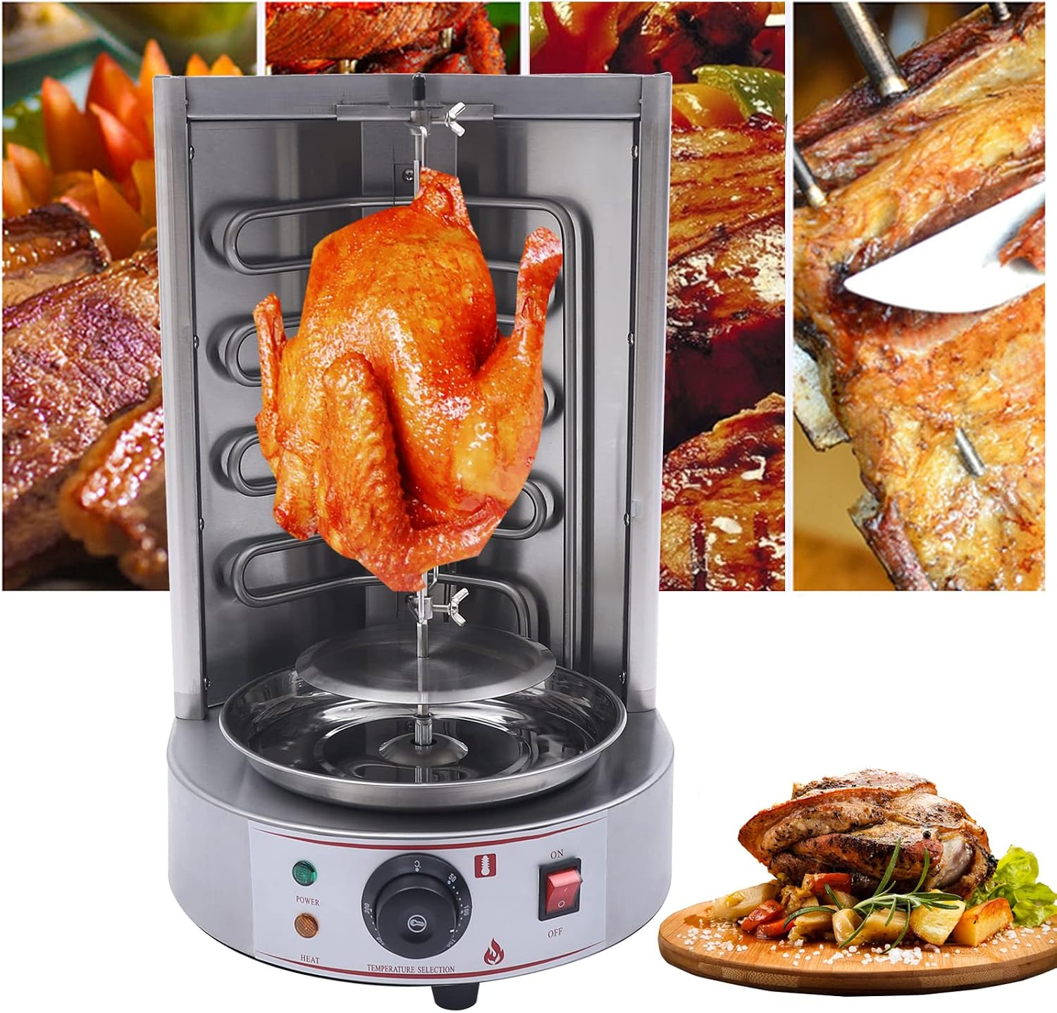 Electric Vertical Broiler Rotating Rotisserie Oven Shawarma Gyros Grill 50-300℃ BBQ