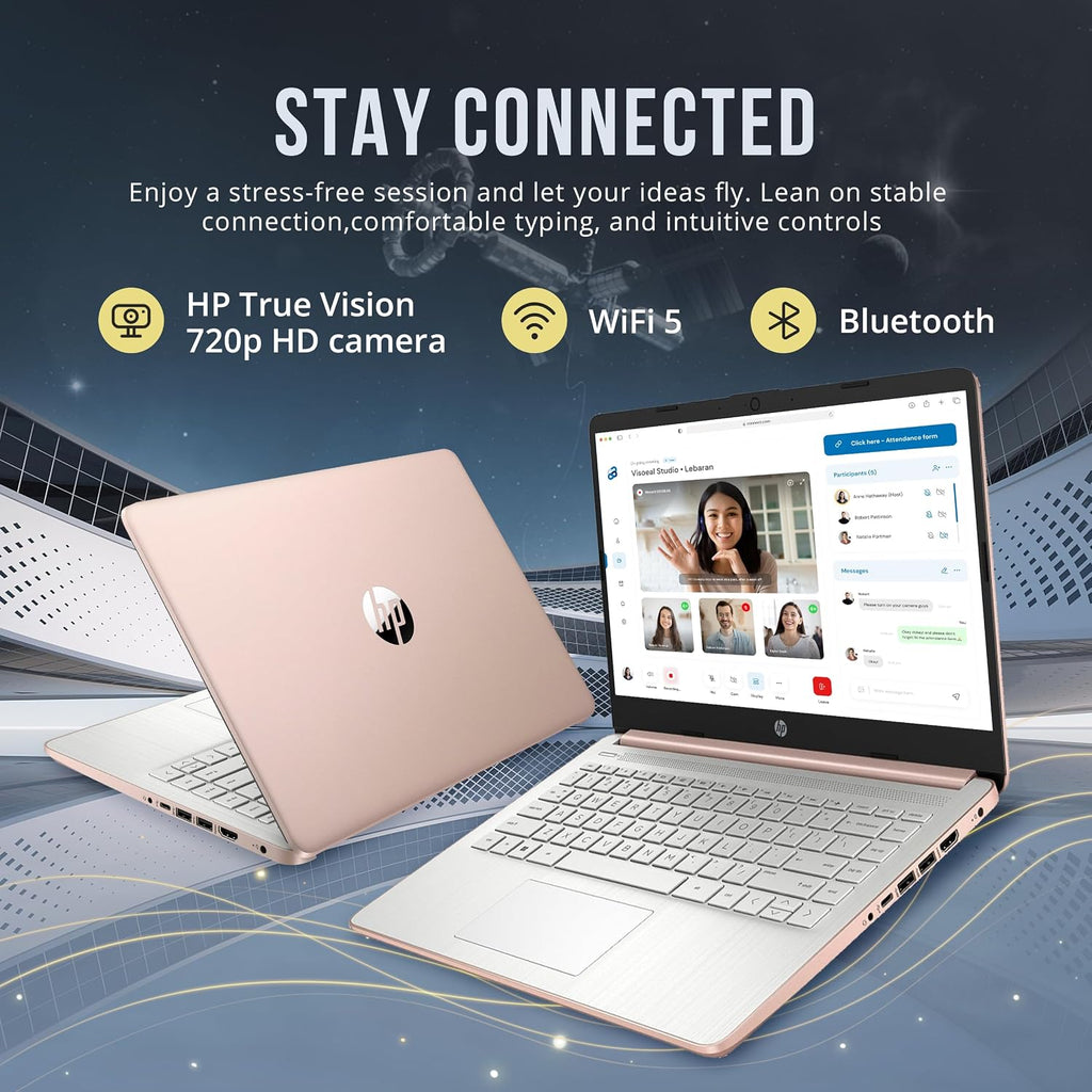 HP Stream 14' HD BrightView Laptop, Intel Celeron N4120, 16GB RAM, 288GB Storage (128GB eMMC + 160GB SSD Docking Station Set), Intel UHD Graphics, HD Webcam, Wi-Fi, 1 Year Office 365, Win 11 S, Gold