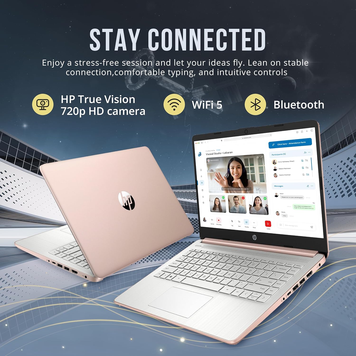 HP Stream 14' HD BrightView Laptop, Intel Celeron N4120, 16GB RAM, 288GB Storage (128GB eMMC + 160GB SSD Docking Station Set), Intel UHD Graphics, HD Webcam, Wi-Fi, 1 Year Office 365, Win 11 S, Gold