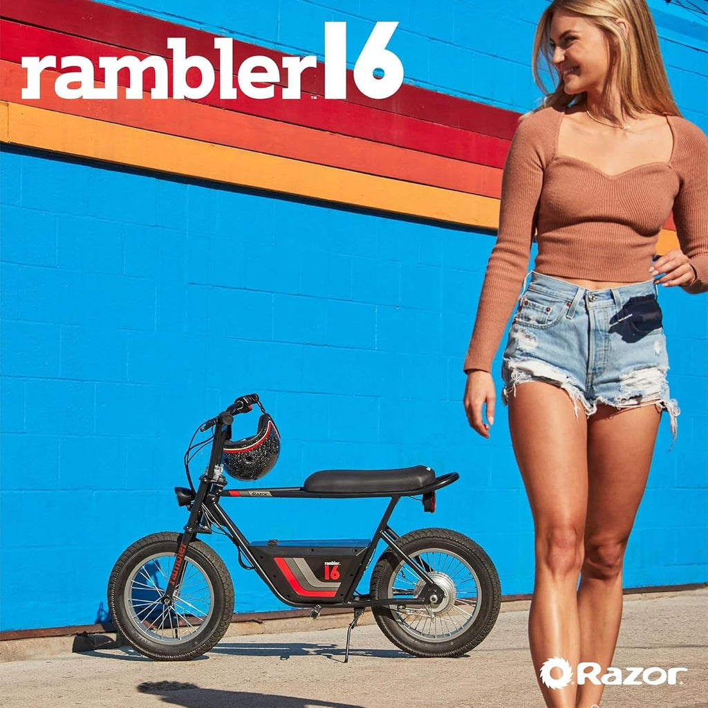 Razor Electric Bike for Ages 18+, 220 lb Max Weight, Black, w/ 350W Motor, 16' Tires & 36V Battery, Up to 15.5 MPH, Rambler 16 – Rechargeable Minibike for Teens and Adults
