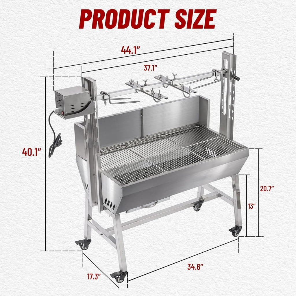 Rotisserie Grill With Wind Screen, Stainless Steel Charcoal Spit, Electric Pig Rotisserie Machine, 132LBS/60KG BBQ Grill for Pig Roasting, Camping & Backyard Use