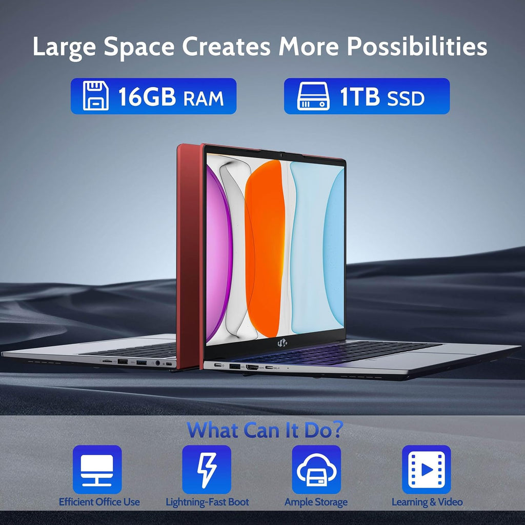 NIMO 15.6 IPS FHD-Laptop, 16GB RAM 1TB SSD Intel Pentium Quad Core N100, Computer with Backlit Keyboard Fingerprint (Beat to i3-1115G4 Up to 3.4GHz) Laptops for Student, Win 11 Red