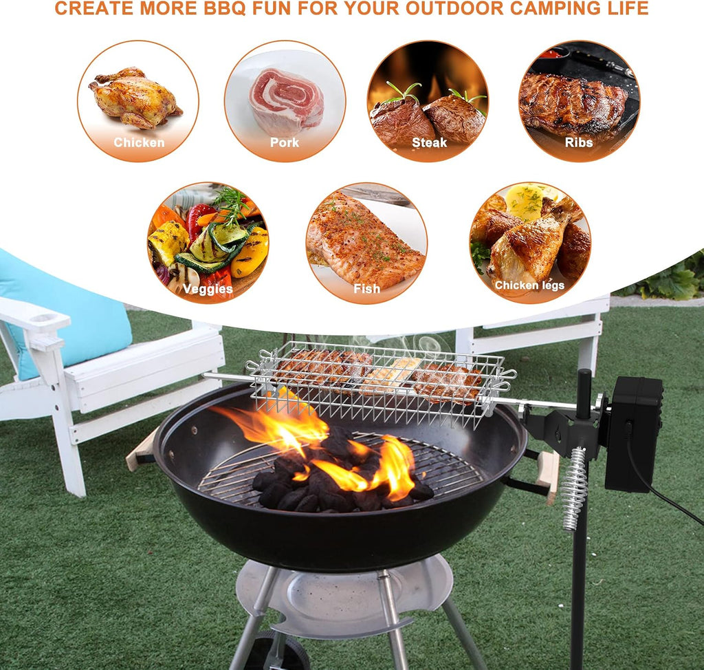 only fire Outdoor Open Flame Camping Grill, Campfire Cooking Accessories, Cooking over Any Grill or Fire - Include Motor, Power Adapter, Car Charging Cable and Bag