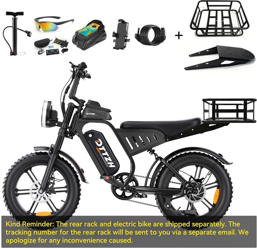 DTTZH F6/F6S/F6PRO Electric Bike for Adults with NFC & Password Unlock, 4000/2000/1500W, 50/40/33MPH, 60V 30Ah, 48V 15/25Ah E-Bike, 100-60 Miles Electric Motorcycle, 20' Fat Tire Electric Dirt Bike