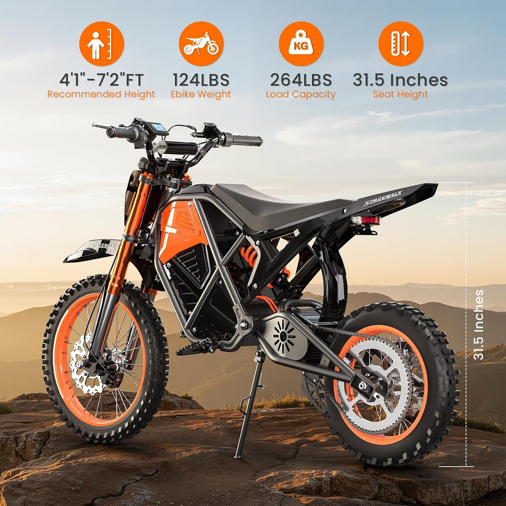 Spacewalk Electric Bike M6 / M7 for Teens/Adults,16' / 20' Ebike,1500W Peak Motor,21.7mph / 27.9mph,48V 15Ah Removable Battery,4X Suspension,50 Miles Pure Electric,70 Miles PAS