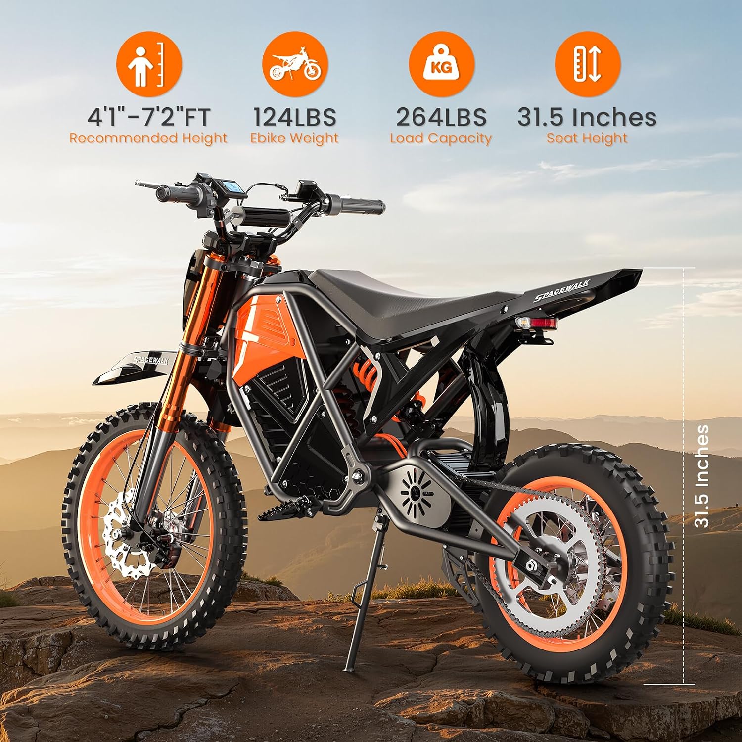 Spacewalk Electric Bike M6 / M7 for Teens/Adults,16' / 20' Ebike,1500W Peak Motor,21.7mph / 27.9mph,48V 15Ah Removable Battery,4X Suspension,50 Miles Pure Electric,70 Miles PAS