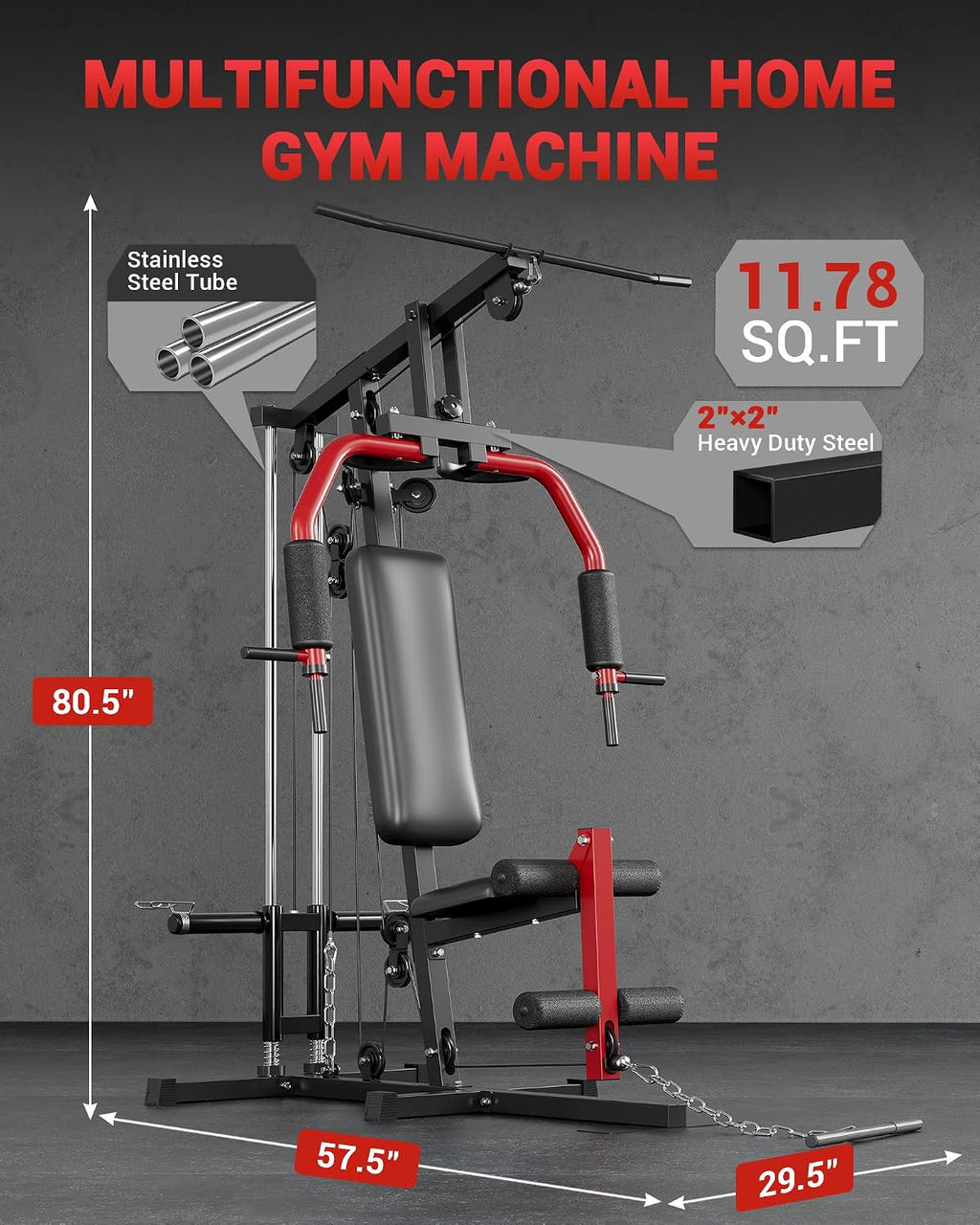GarveeTech Home Gym Equipment, Workout Weight Machine with Cable Pulley System, 400 LBS Weight Capacity All in One Full Body Exercise Station for Strength Training, Multifunctional Compact Home Gym