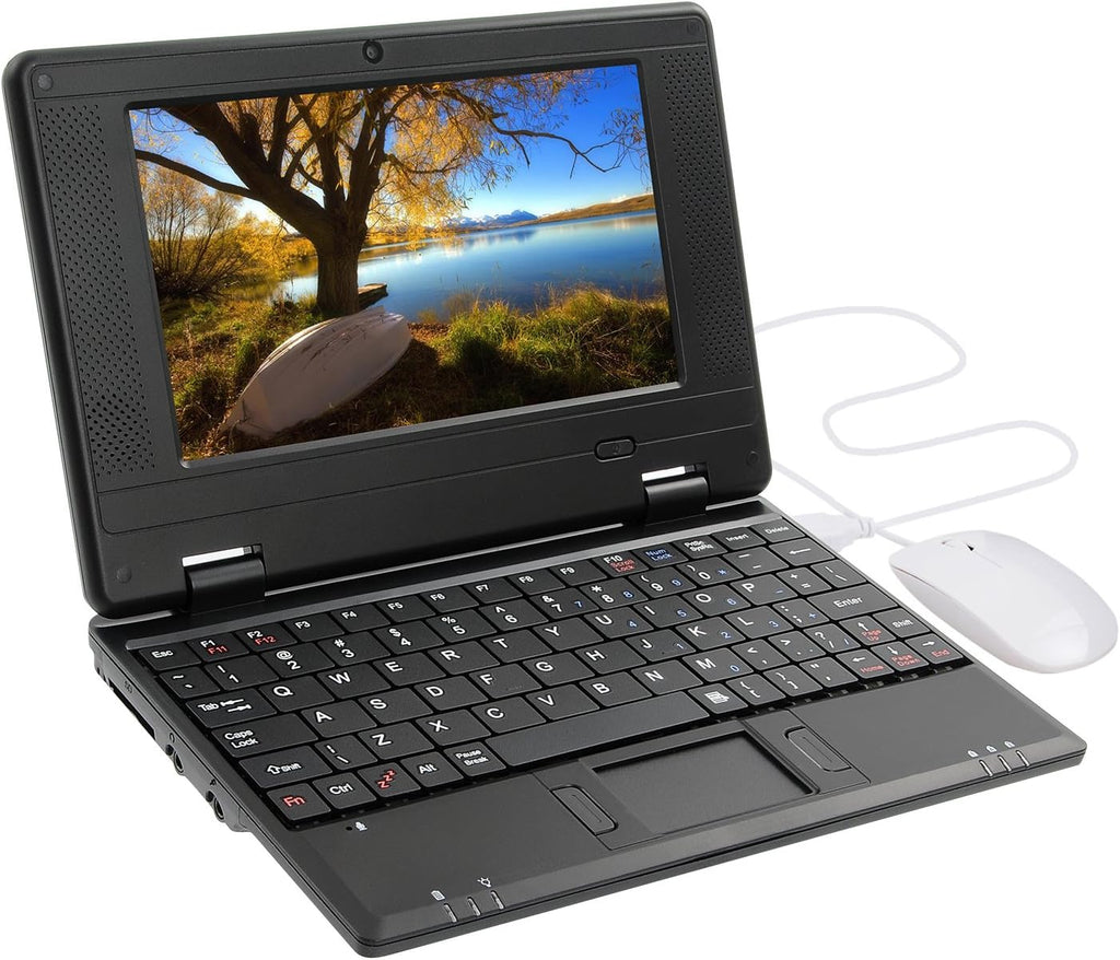 7 Inch Portable Mini Computer Laptop PC Netbook for Kids Android 12 Quad Core 32GB WiFi Built in Camera YouTube Flash Player (Black)