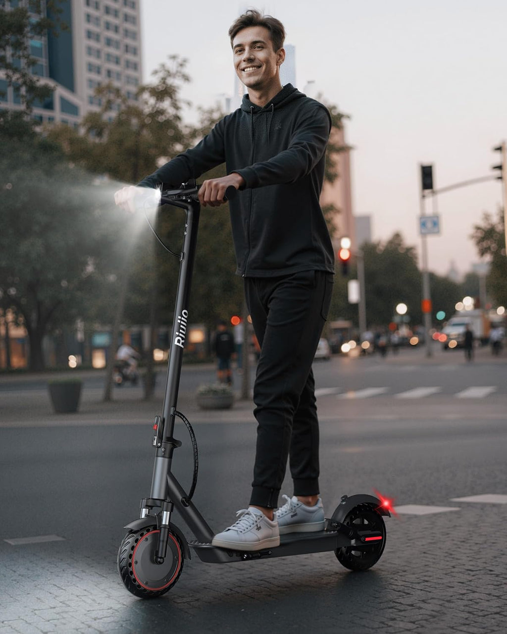 Electric Scooter, 350W-500W Motor, 19 MPH to 22MPH, 15-41 Miles Range, Dual Suspension, Dual Braking, App Control, Foldable Commuter E Scooter for Adults and Teens