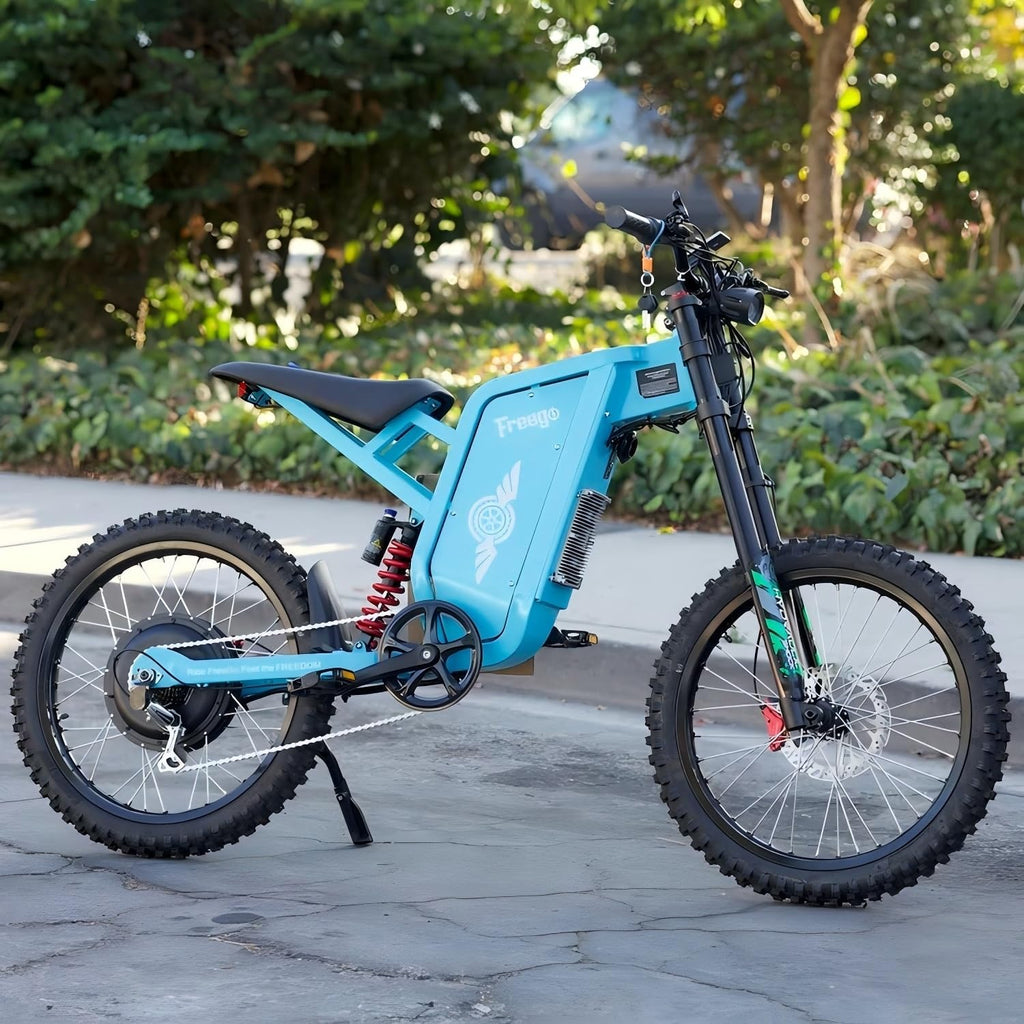 Freego Electric Motorcycle for Adults, X2Pro Electric Dirt Bike 6000W(Peak) Motor 60V/30Ah Battery,50MPH Off Road Electric Bicycle,19x2 Tire Full Suspension/Four-Piston Hydraulic Brake