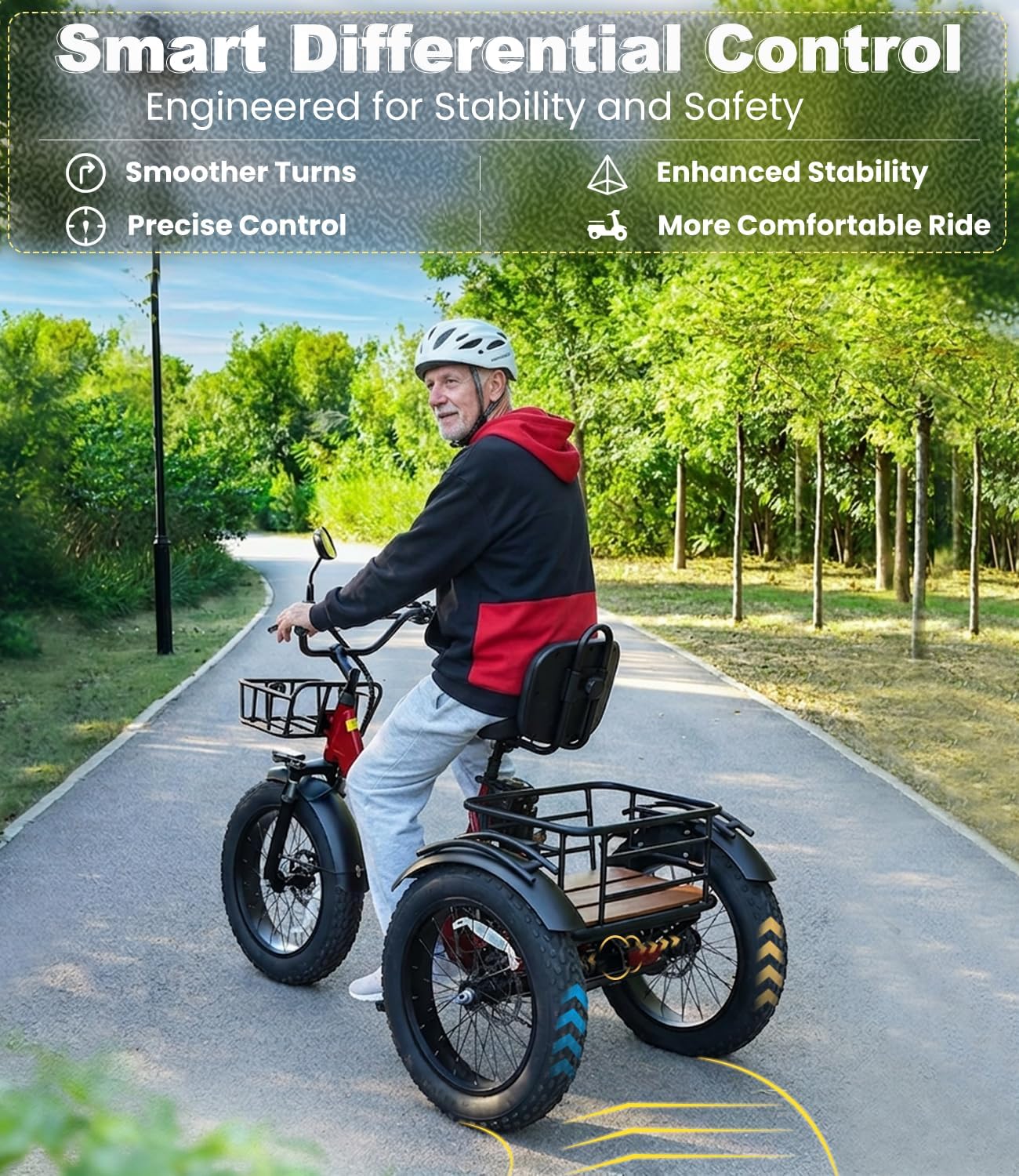 KAKIGO Electric Tricycle for Adults,Peak 1350W Motor Etrike,48V15.6Ah Ebike,20'x4'Fat Tire Aluminum Folding Electric Trike,3-Wheel Electric Bike,20MPH,Front&Rear Basket&Differential
