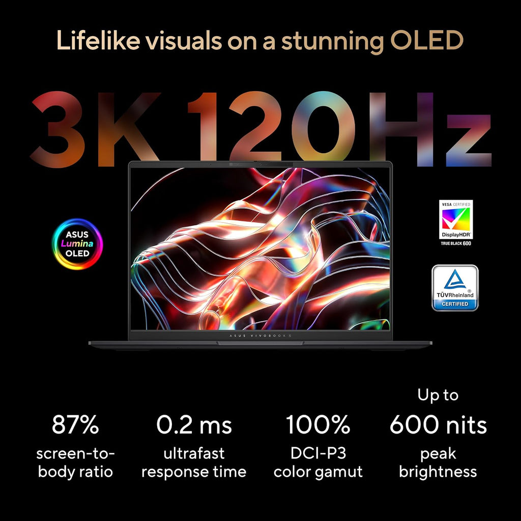 ASUS Vivobook S 14 OLED Slim Laptop, AMD Ryzen AI 9 365(10 Cores), 24GB, 512GB SSD, Customizable RGB Keyboard, Neutral Black, M5406WA-DS76